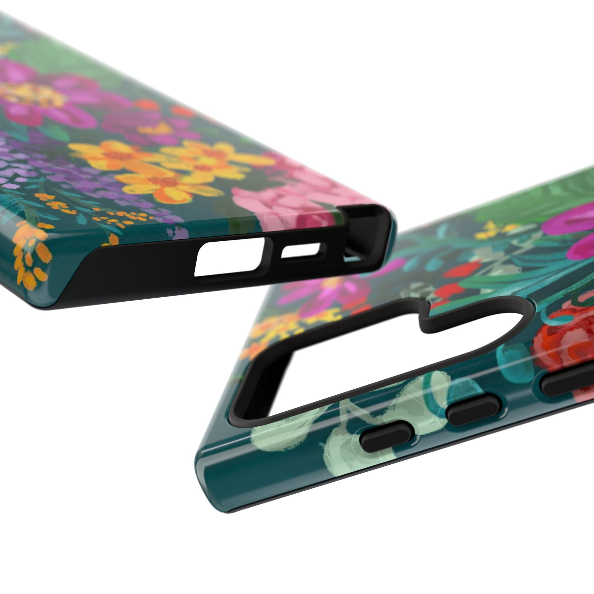 Tropical Posy Samsung Galaxy S24 Ultra Case – Glossy | sides, buttons, and ports of protective case in teal, magenta, yellow, pink vibrant botanical floral print
