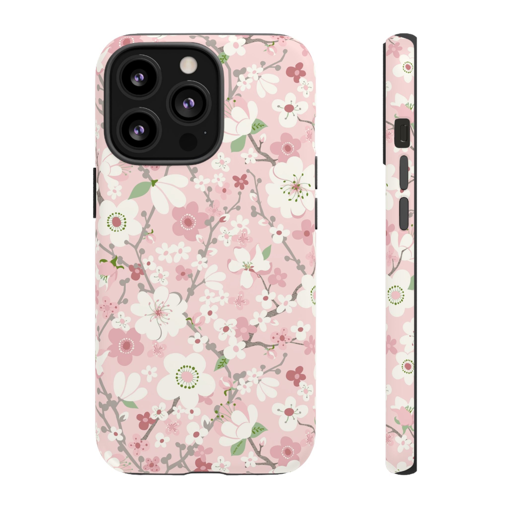 Luxury Pink Cherry Blossom Tough iPhone 13 Pro Case – Matte | light pink, white, cherry blossom floral print