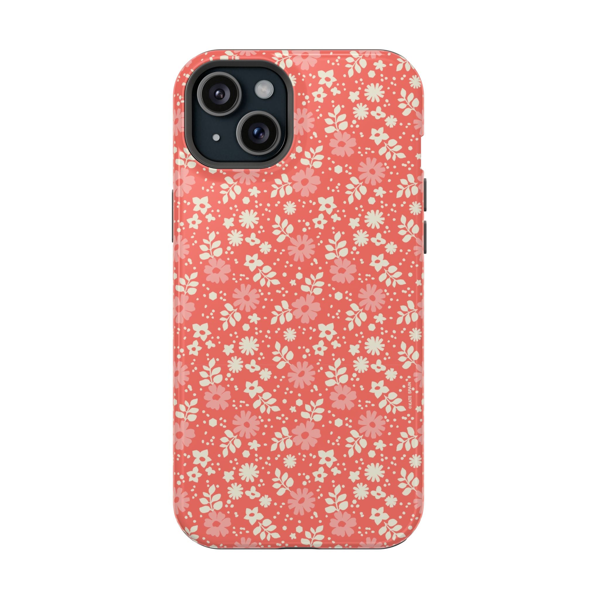 Petaline MagSafe iPhone 15 Plus Case – Matte | coral, cream, blush dainty ditsy daisy floral print