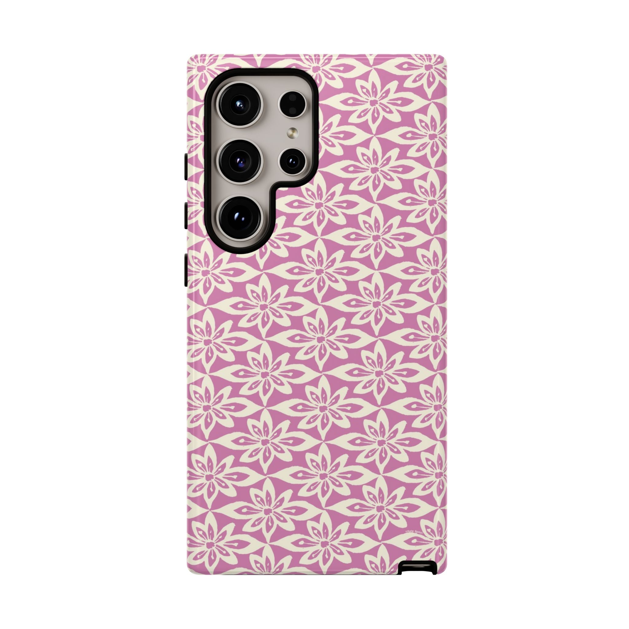 Lily Rose Samsung Galaxy S24 Plus Matte case — graphic white lily print on soft rose — botanical phone case by Kate Spain