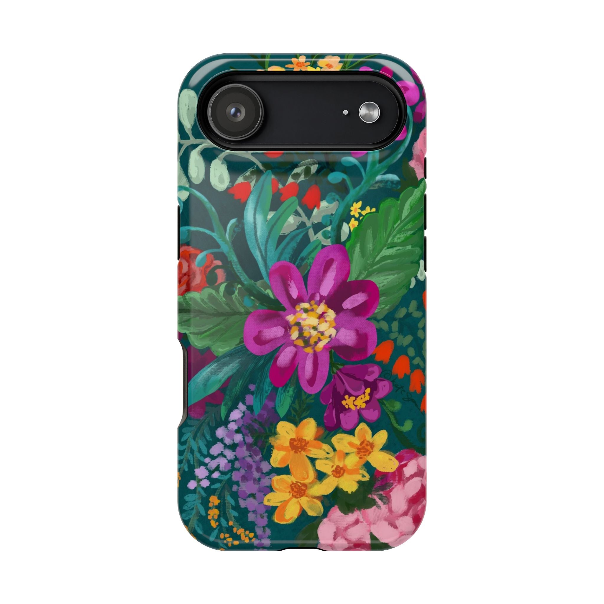 Posy MagSafe iPhone 17 Air Case – Glossy | teal, magenta, yellow, pink vibrant botanical floral print