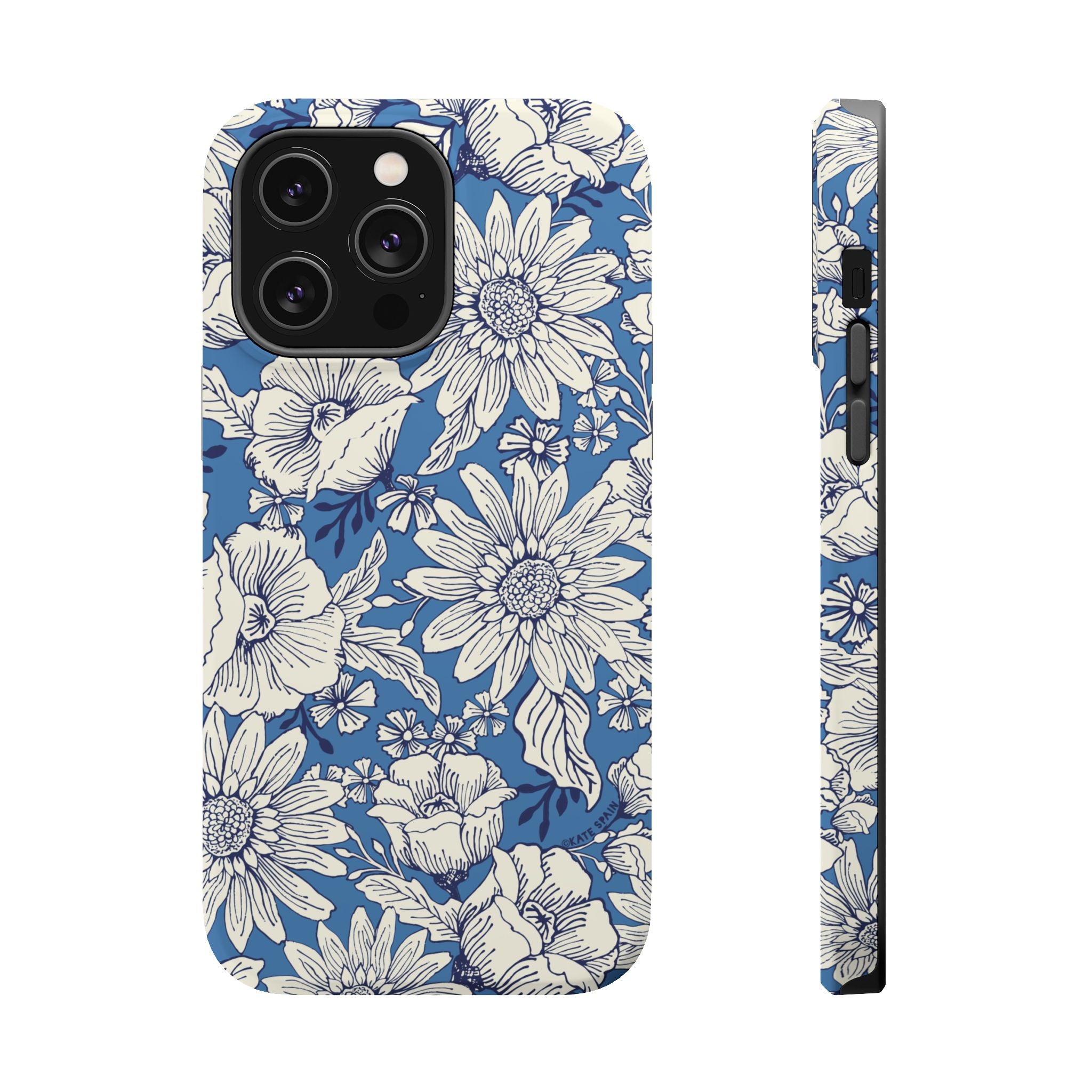 Jardin Luxury MagSafe iPhone 14 Pro Max Case – Matte | navy and cream botanical floral print