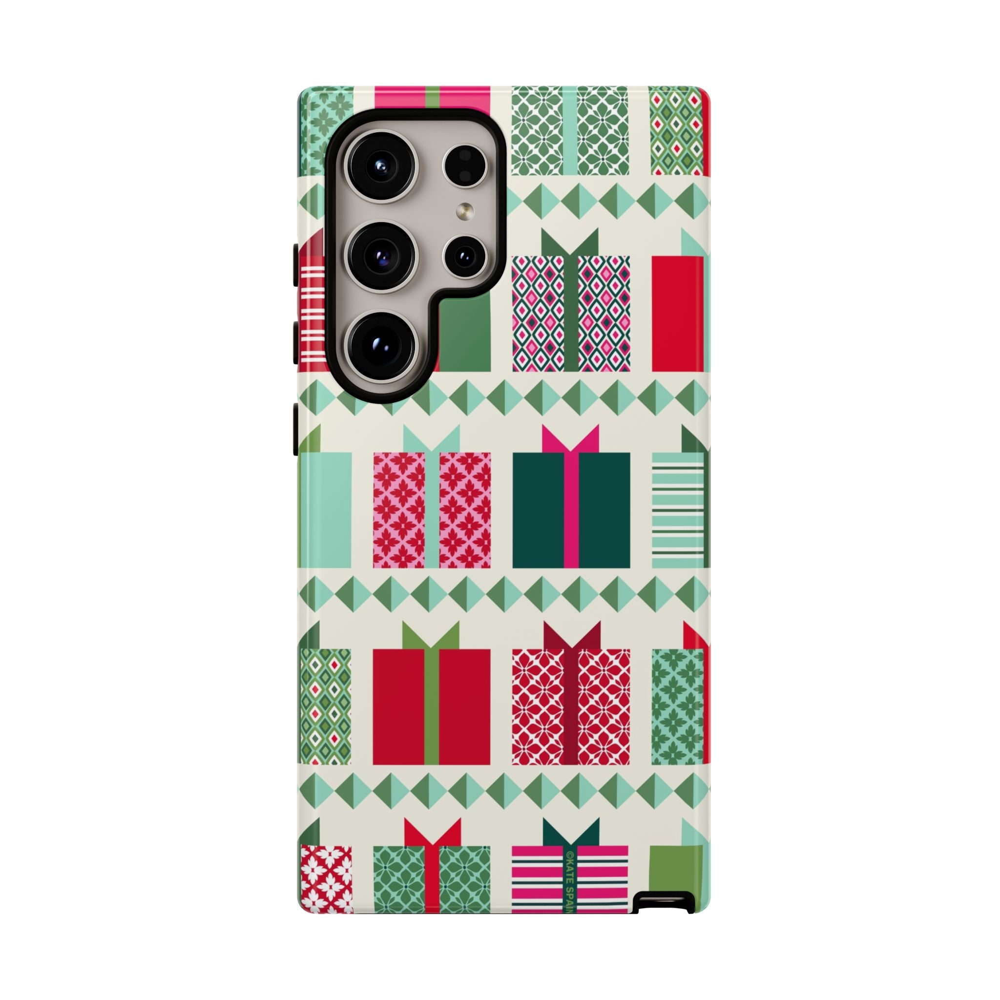 All Wrapped Up Samsung Galaxy S24 Ultra Case – Glossy | cream, red, pink, green, mint geometric gift wrap holiday print