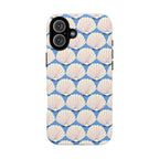Seashells Tough iPhone 16 Plus Case – Matte | periwinkle, cream, blush scallop shell print