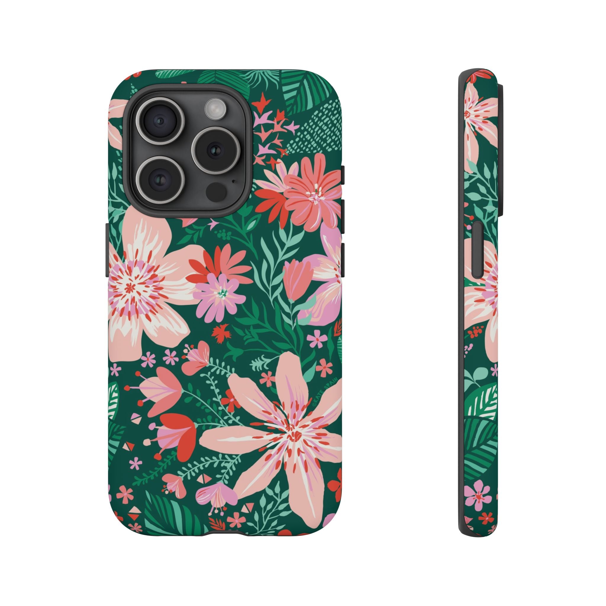 Bonaire Tough iPhone 16 Pro Case – Matte | jade, pink, white tropical floral botanical print
