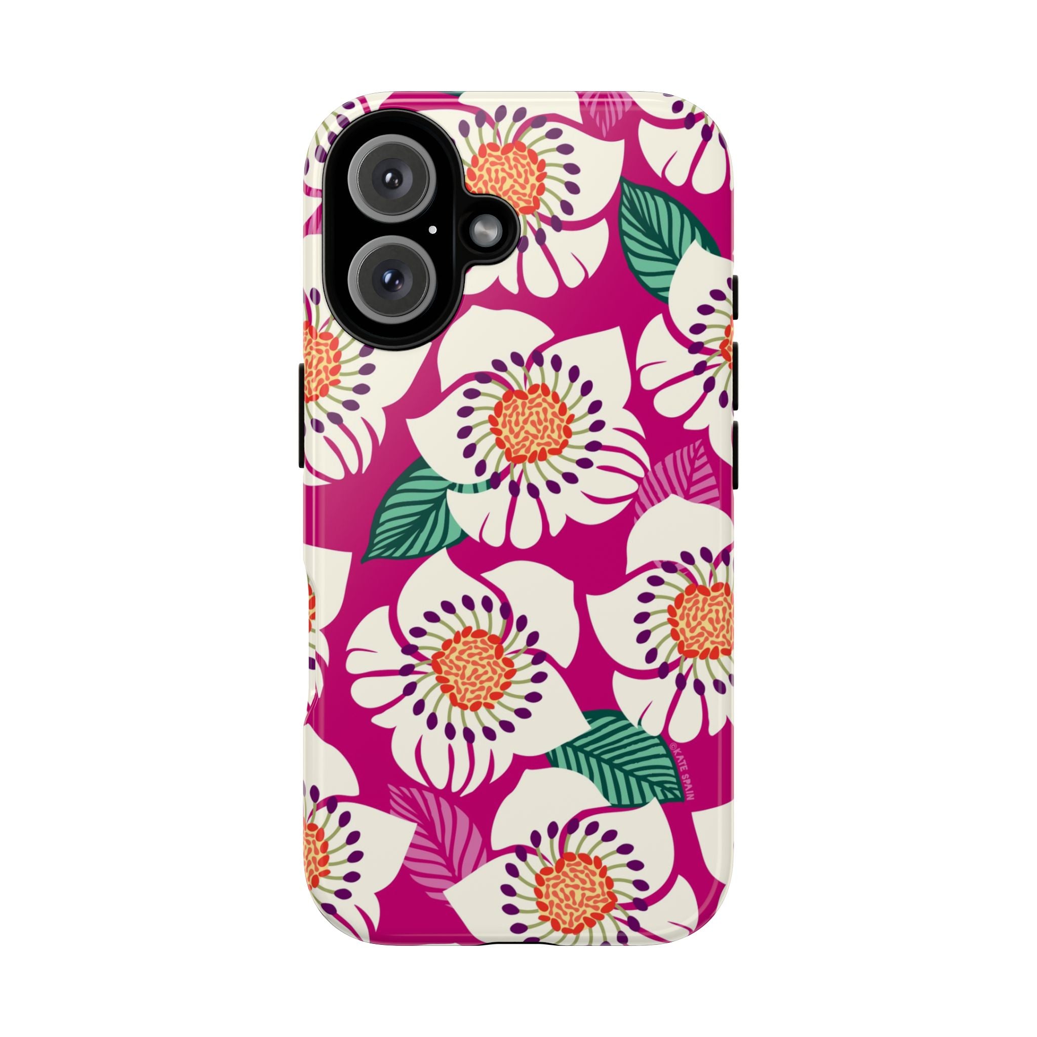 Panache Rose Tough iPhone 16 Case – Glossy | berry, cream white, peach anemone floral print