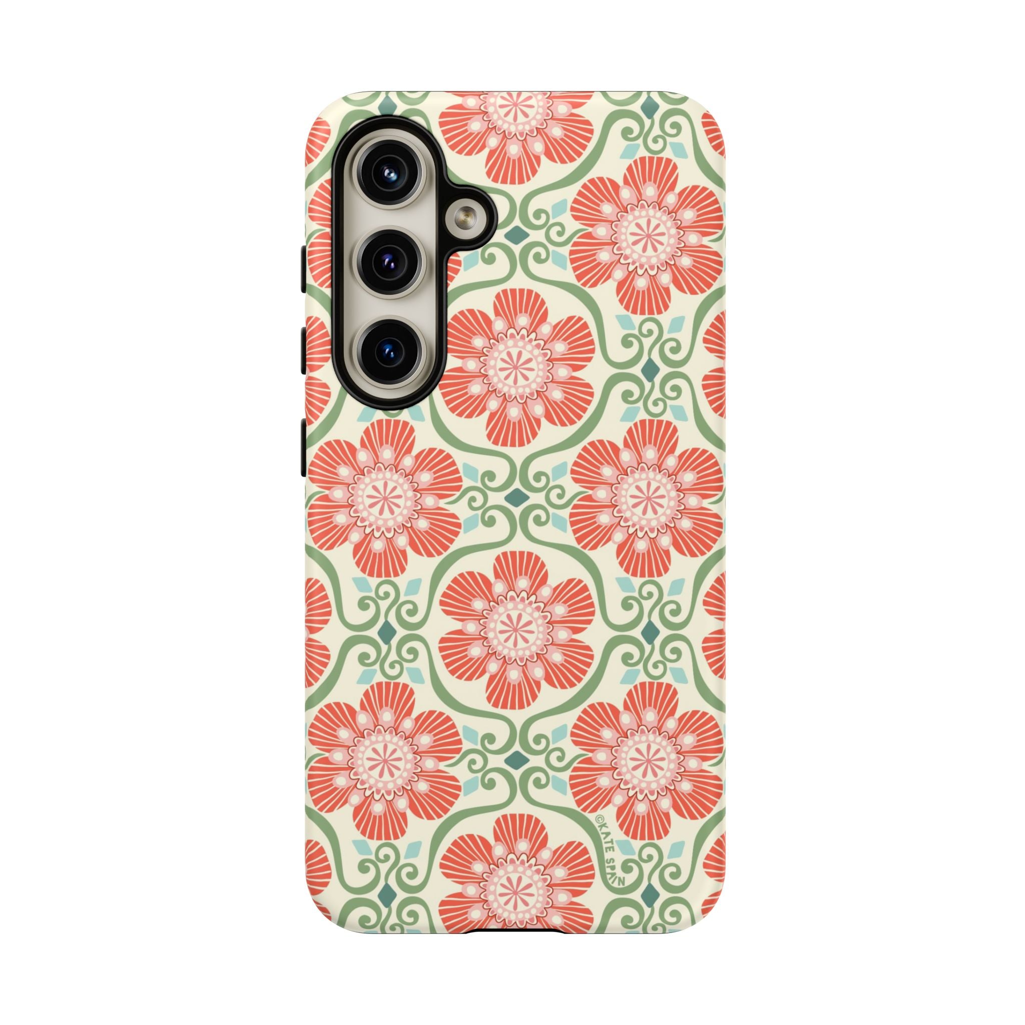 Luxury Barcelona Flowers Samsung Galaxy S24 Case – Matte | cream, coral, sage botanical floral print