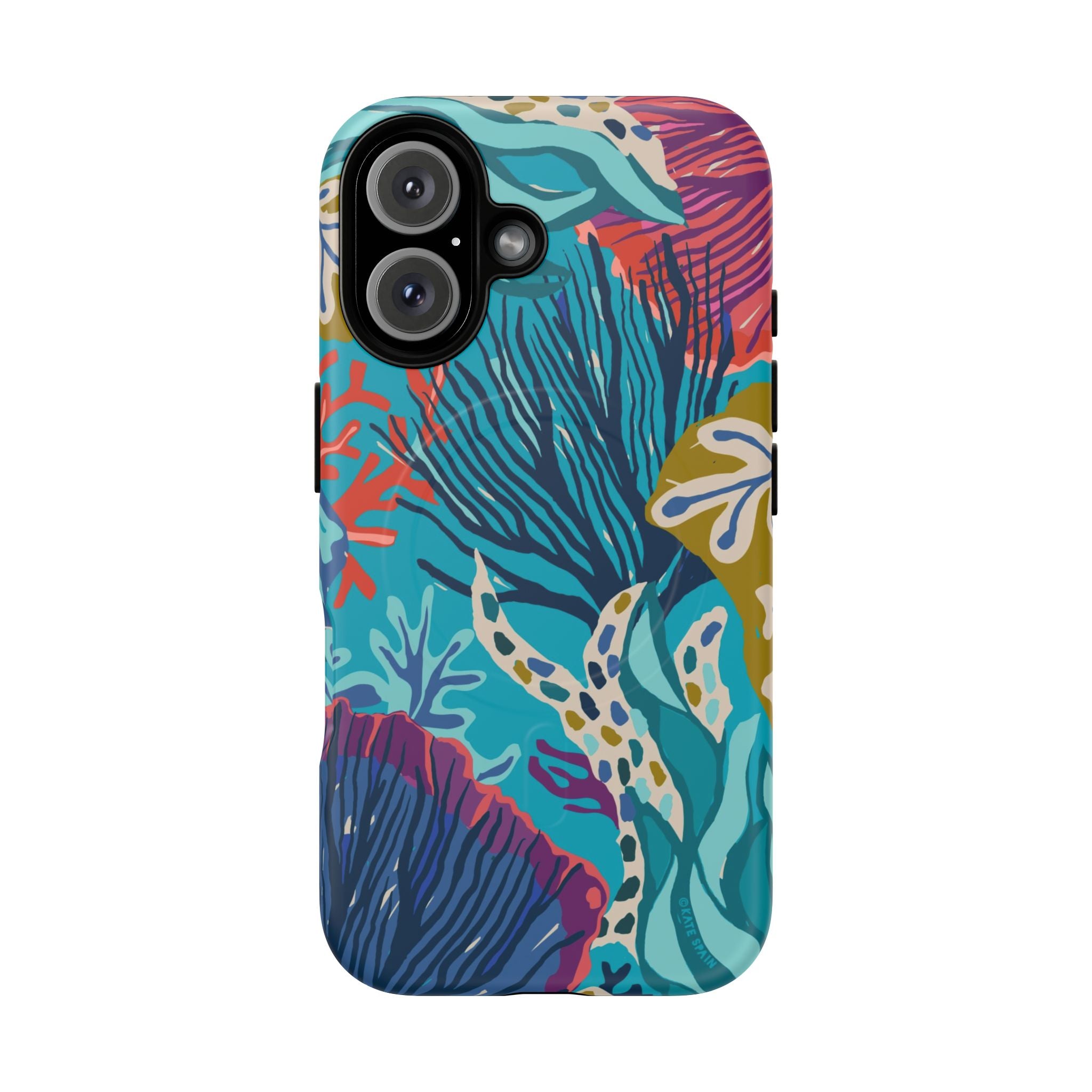 Reef MagSafe iPhone 16 Case – Matte | teal, coral, navy, purple botanical coral reef print