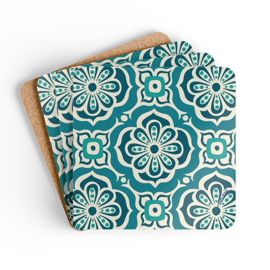 Alhambra Teal Cork Coaster Set