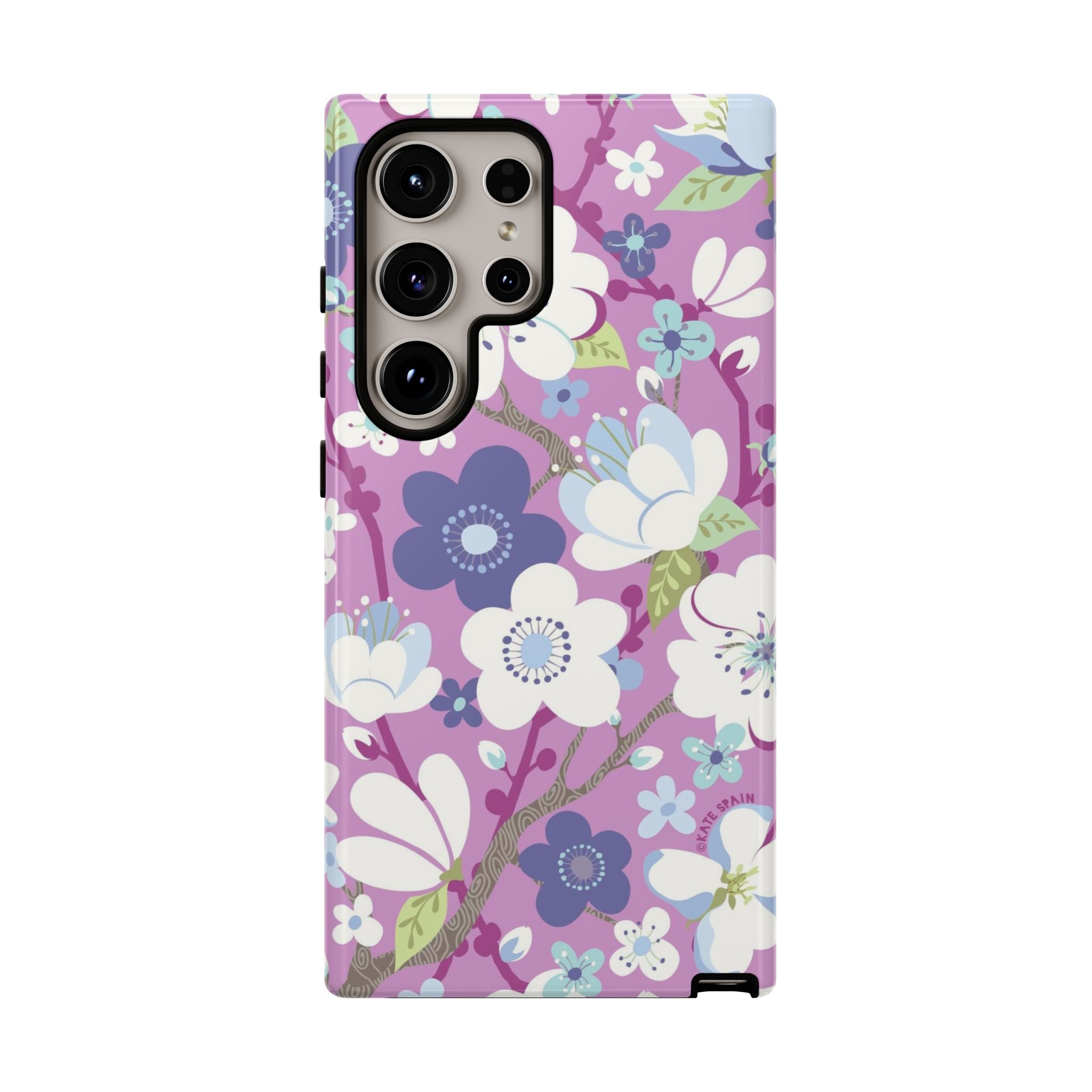 Cherry Blossom Samsung Galaxy S24 Ultra Case – Matte | mauve, white, periwinkle cherry blossom floral print