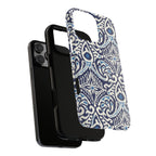 Ikat Tough iPhone 16 Pro Max Case – dual-layer construction detail | navy, cream, blue ikat medallion print