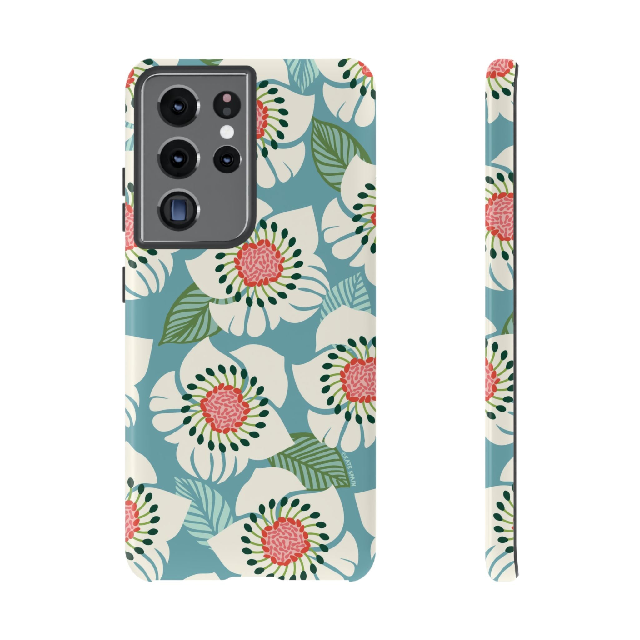 Artistic Panache Samsung Galaxy S21 Ultra Case – Glossy | sky blue, pale cream, pink anemone floral print