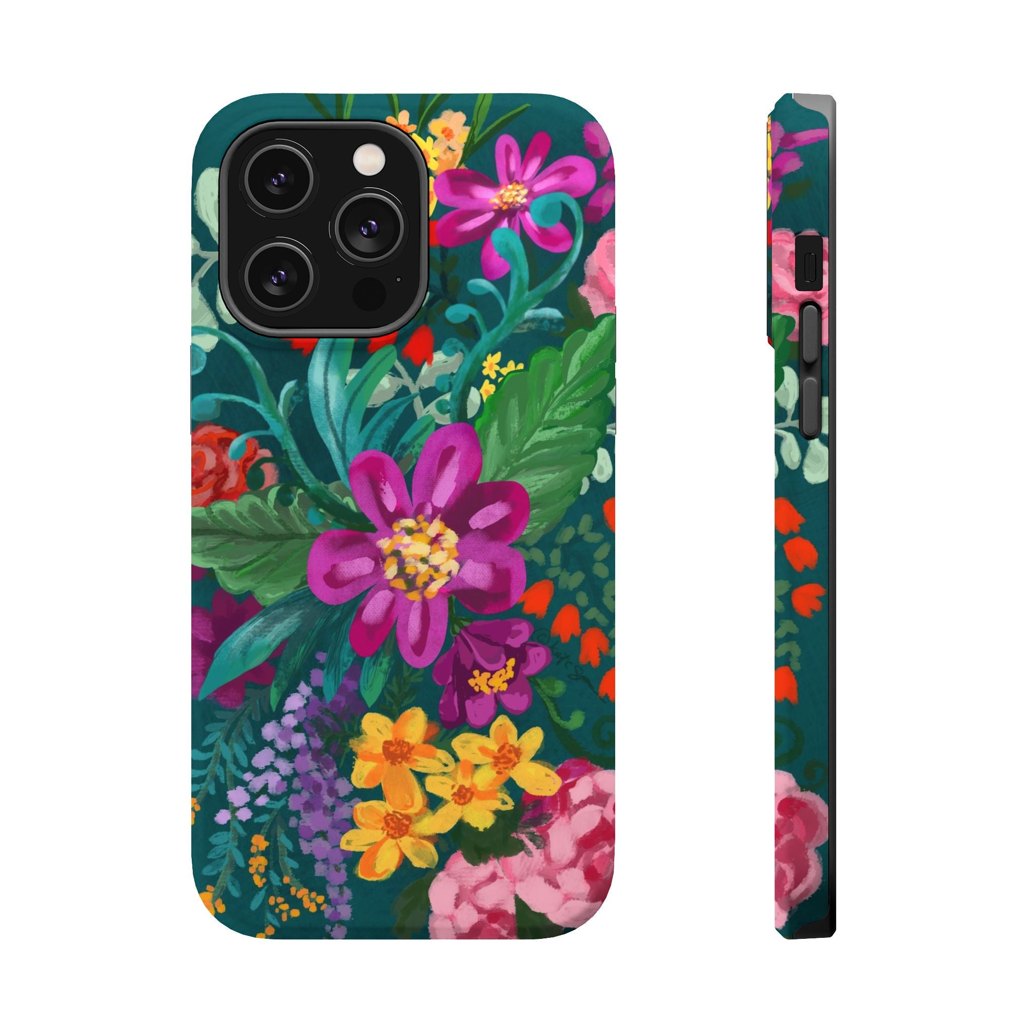 Posy MagSafe iPhone 14 Pro Max Case – Matte | teal, magenta, yellow, pink vibrant botanical floral print