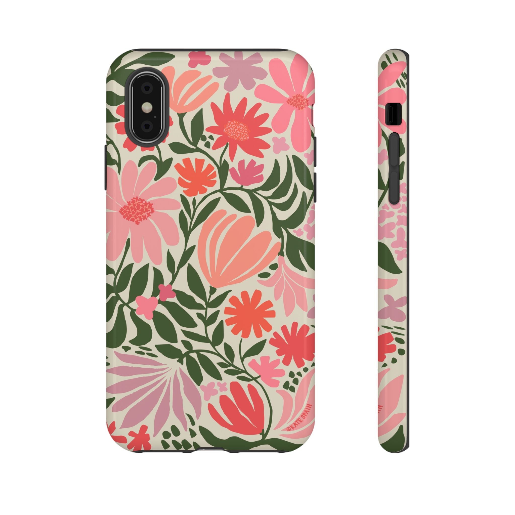 Calendula Tough iPhone X Case – Glossy | periwinkle, cream, teal graphic daisy floral print