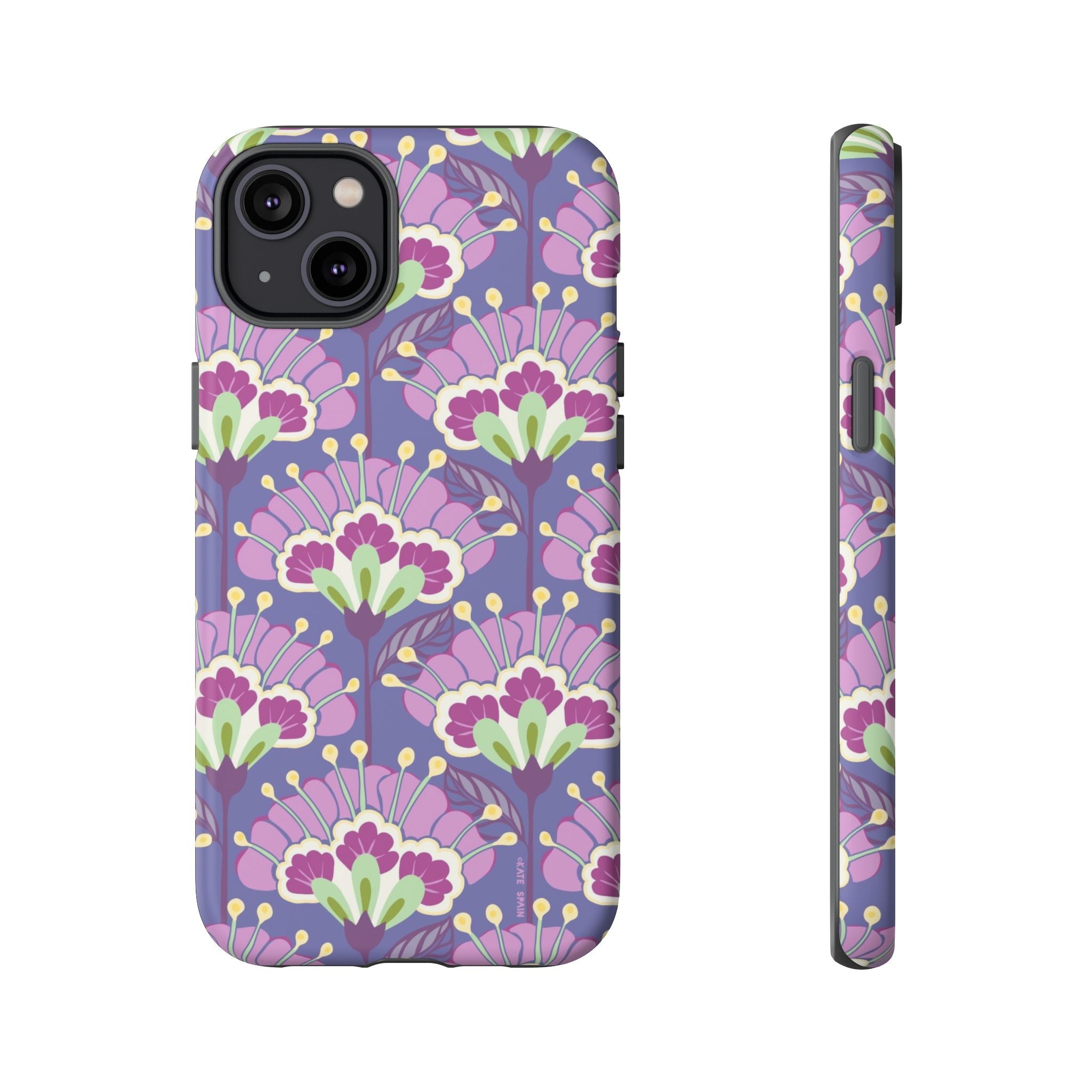 Lantern Flower Tough iPhone 14 Plus Case – Matte | periwinkle, purple, mauve, sage botanical lantern floral print