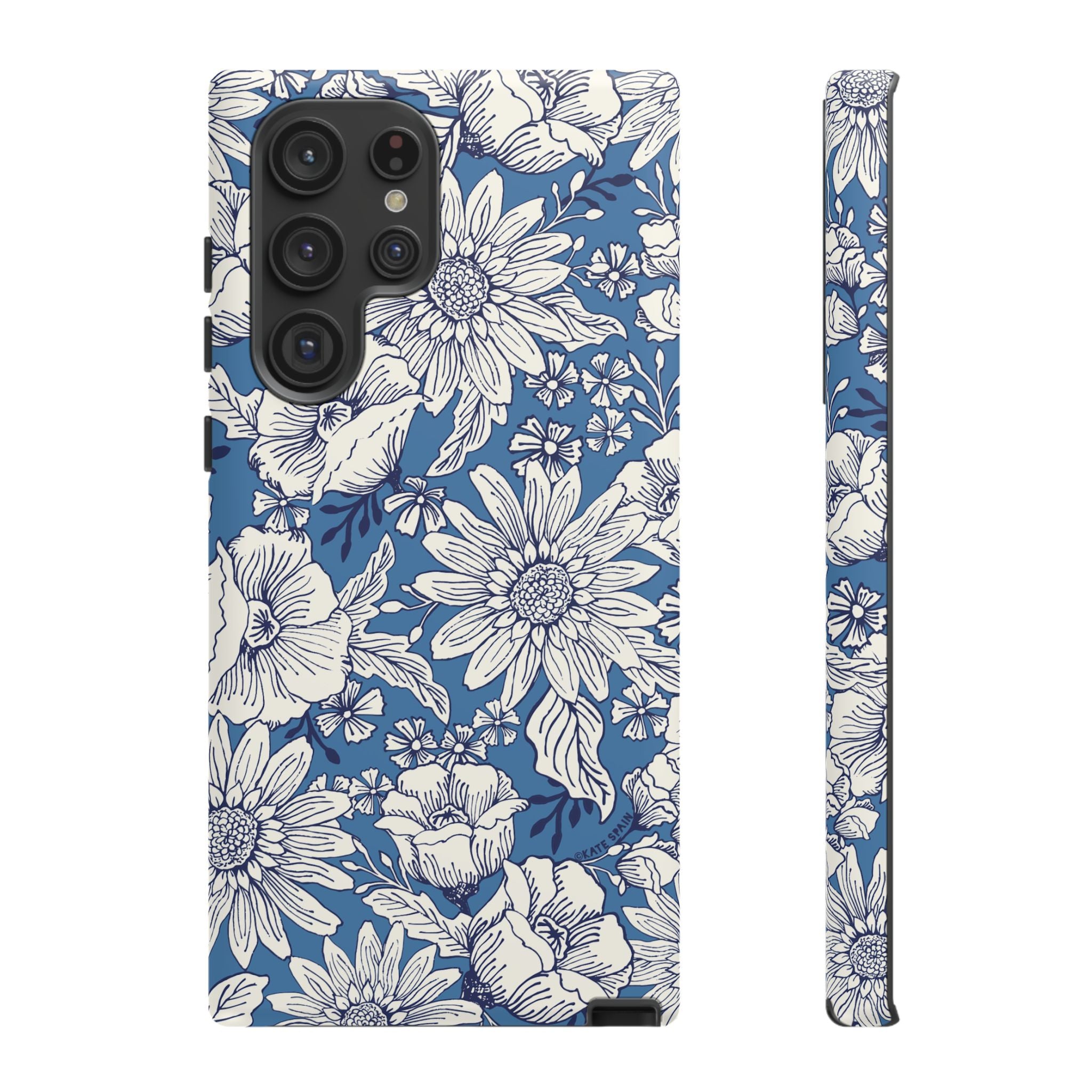 Luxury Jardin Samsung Galaxy S22 Ultra Case – Matte | steel blue, white botanical daisy floral print