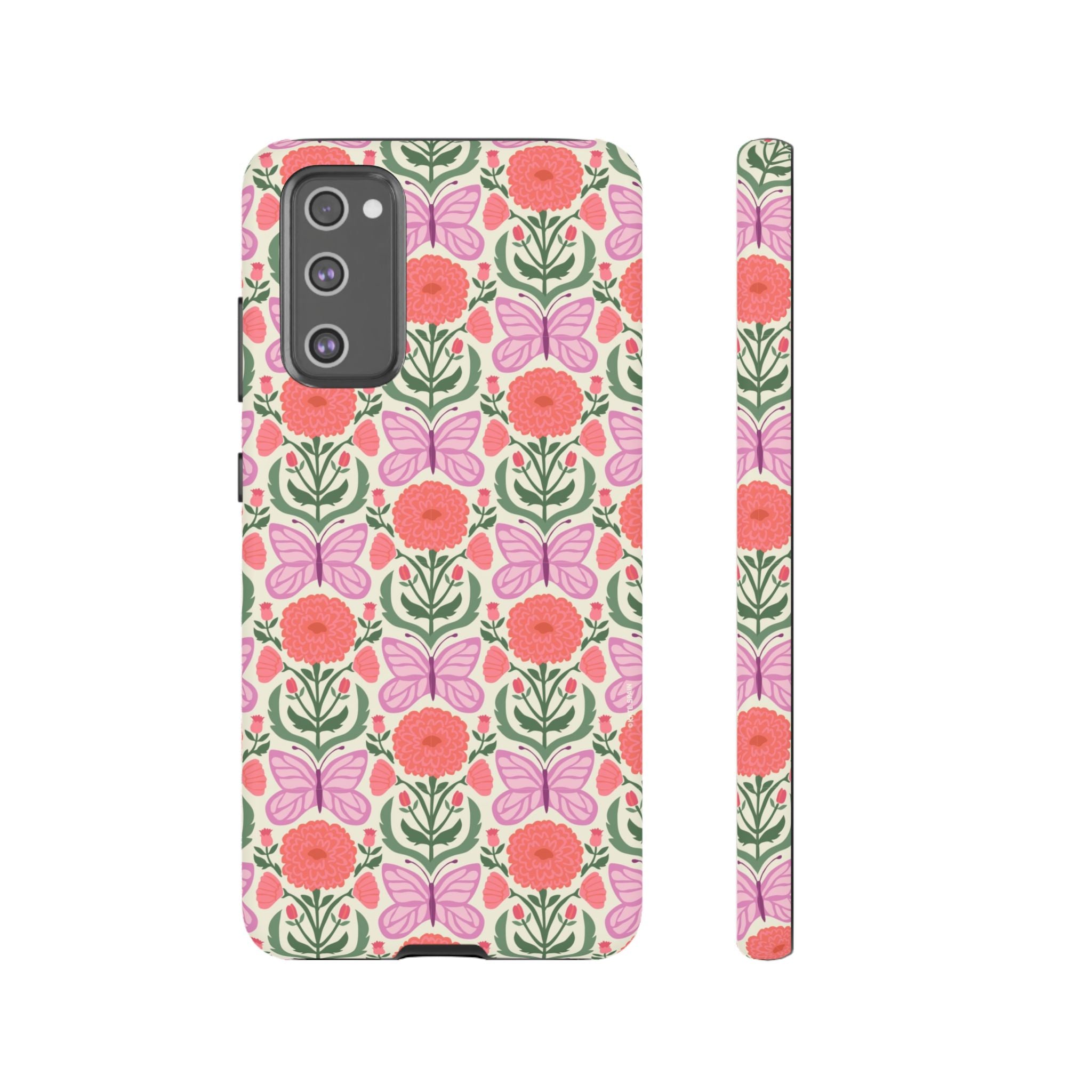 Luxury Pink Butterfly Samsung Galaxy S20 FE Case – Matte | cream, coral, lavender butterfly floral print
