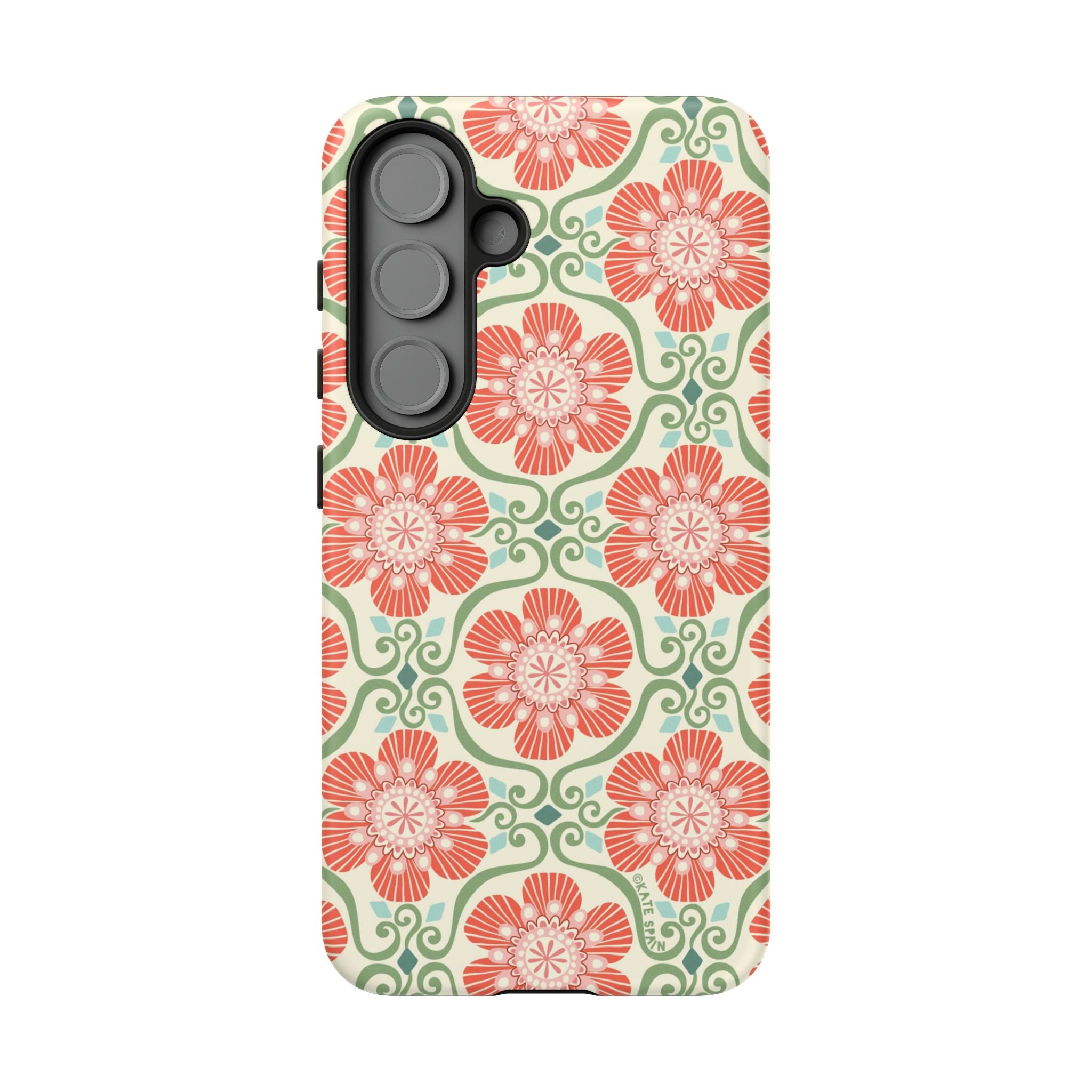 Luxury Barcelona Flowers Samsung Galaxy S25 Case – Matte | cream, coral, sage botanical floral print