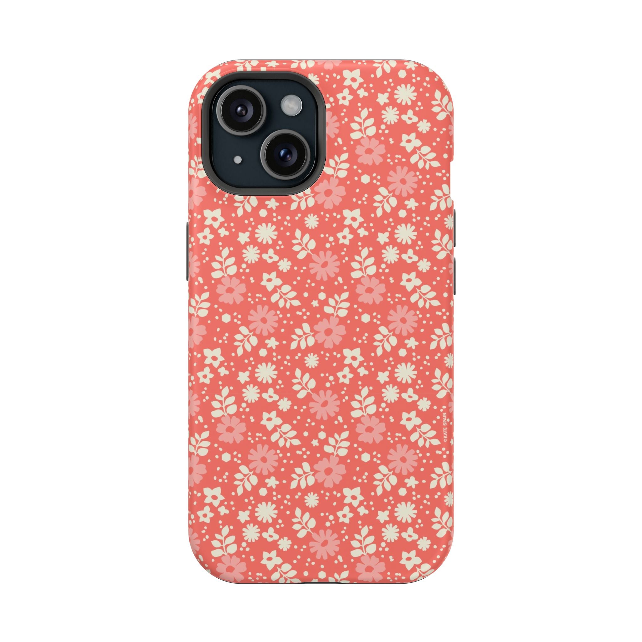 Petaline MagSafe iPhone 15 Pro Case – Glossy | coral, cream, blush dainty ditsy daisy floral print
