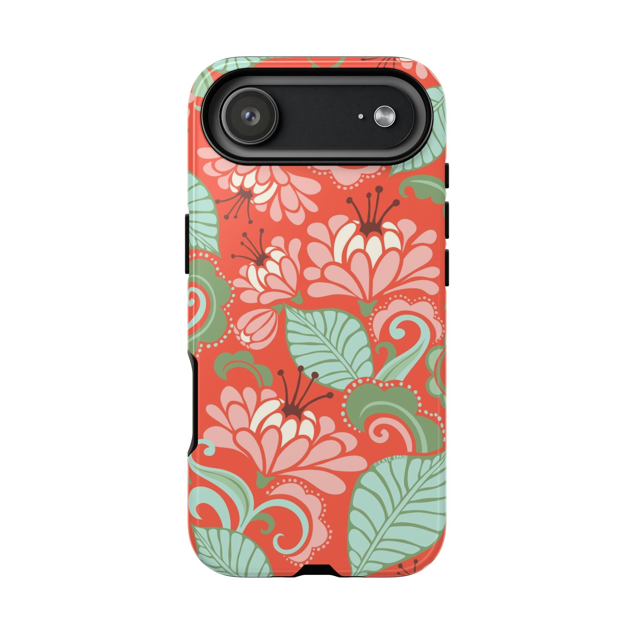 Sarabande Tough iPhone 17 Air Case – Glossy | coral, pink, cream, green botanical floral print