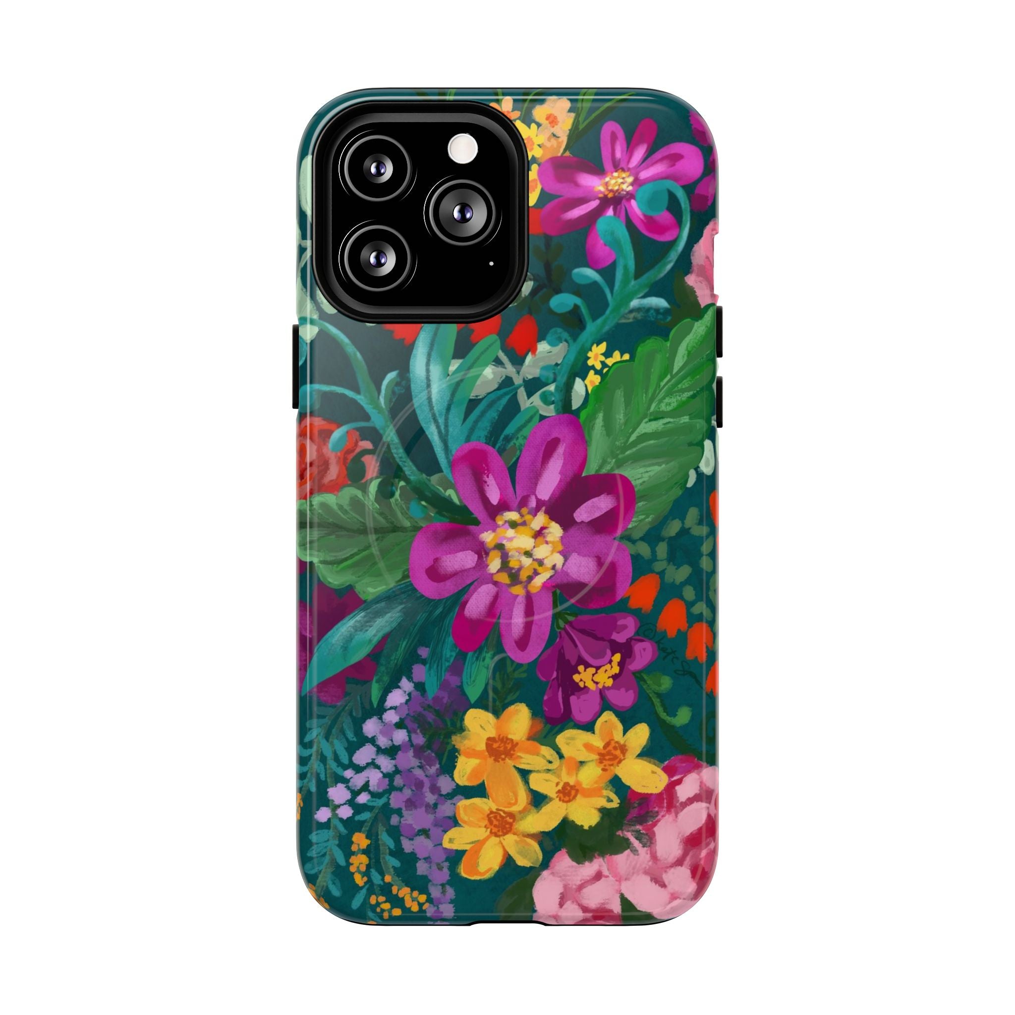 Posy MagSafe iPhone 13 Pro Max Case – Glossy | teal, purple, magenta, yellow botanical wildflower print