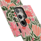Luxury Botanica Samsung Galaxy S24 Ultra Case – Glossy | close-up of 5 lenses in camera cutout in case in cream, coral, pink botanical wildflower print