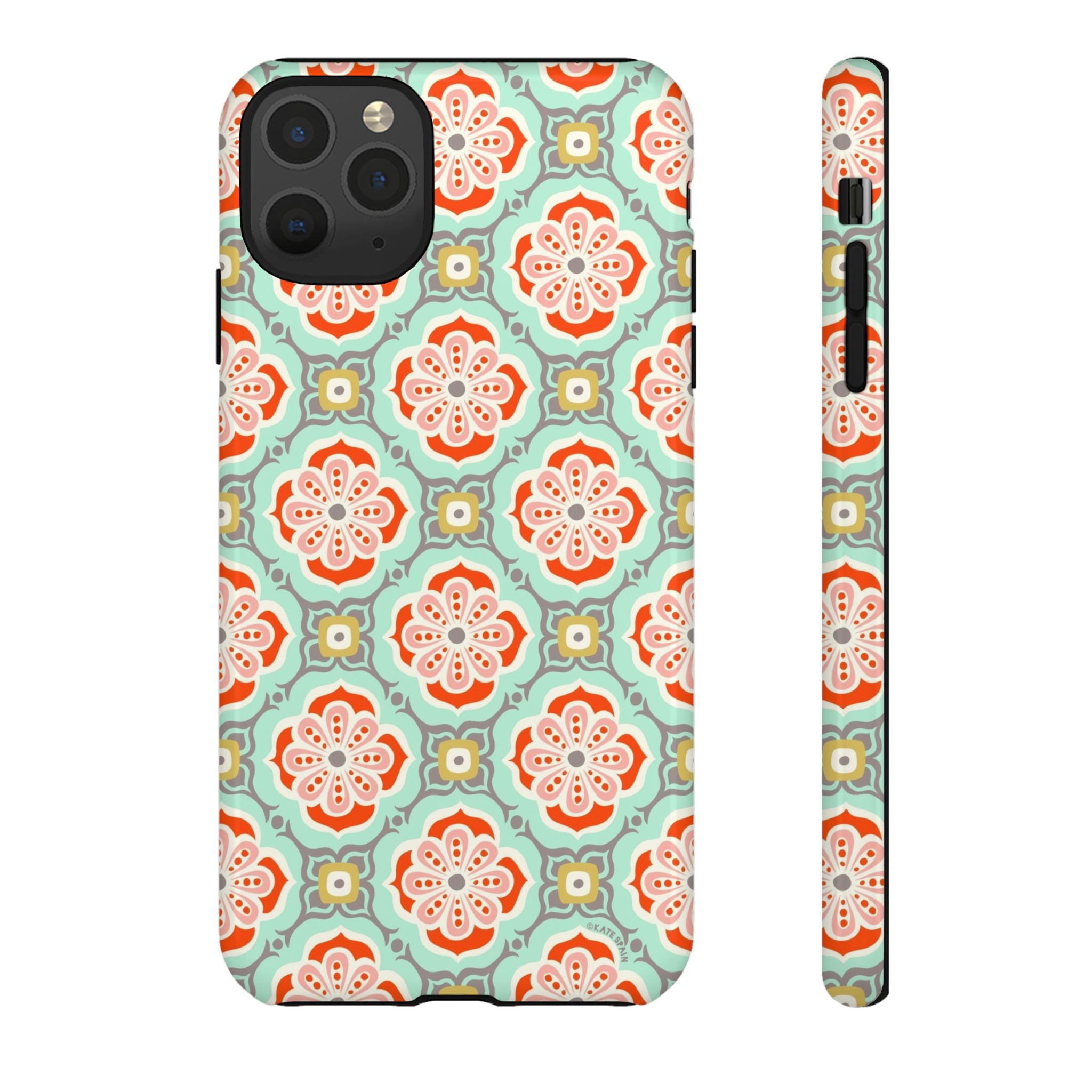 Alhambra Tough iPhone 11 Pro Max Case – Glossy | aqua, coral, blush geometric medallion floral print