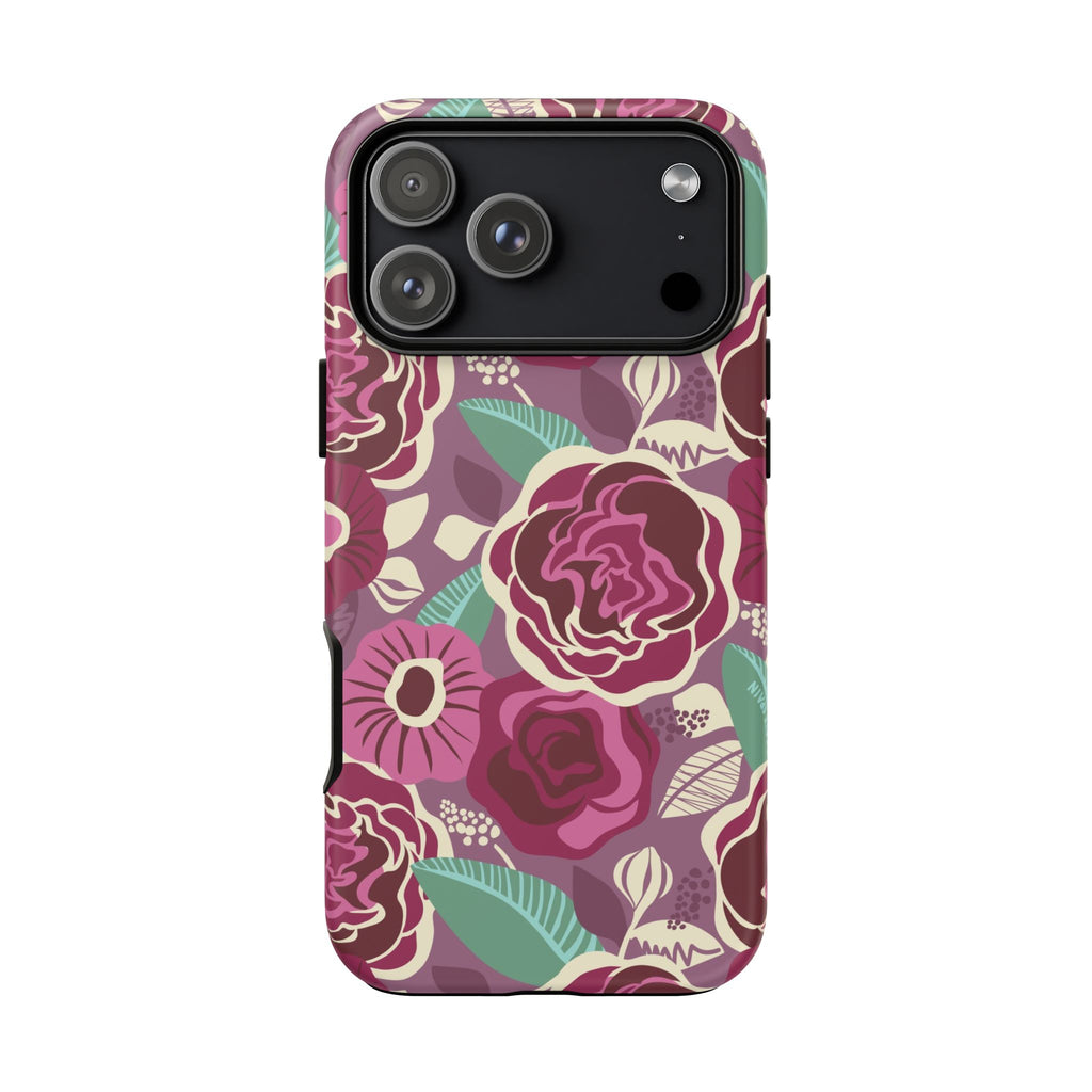 Tea Rose Burgundy Tough iPhone 17 Pro Max Case – Matte | burgundy, magenta, plum botanical rose floral print