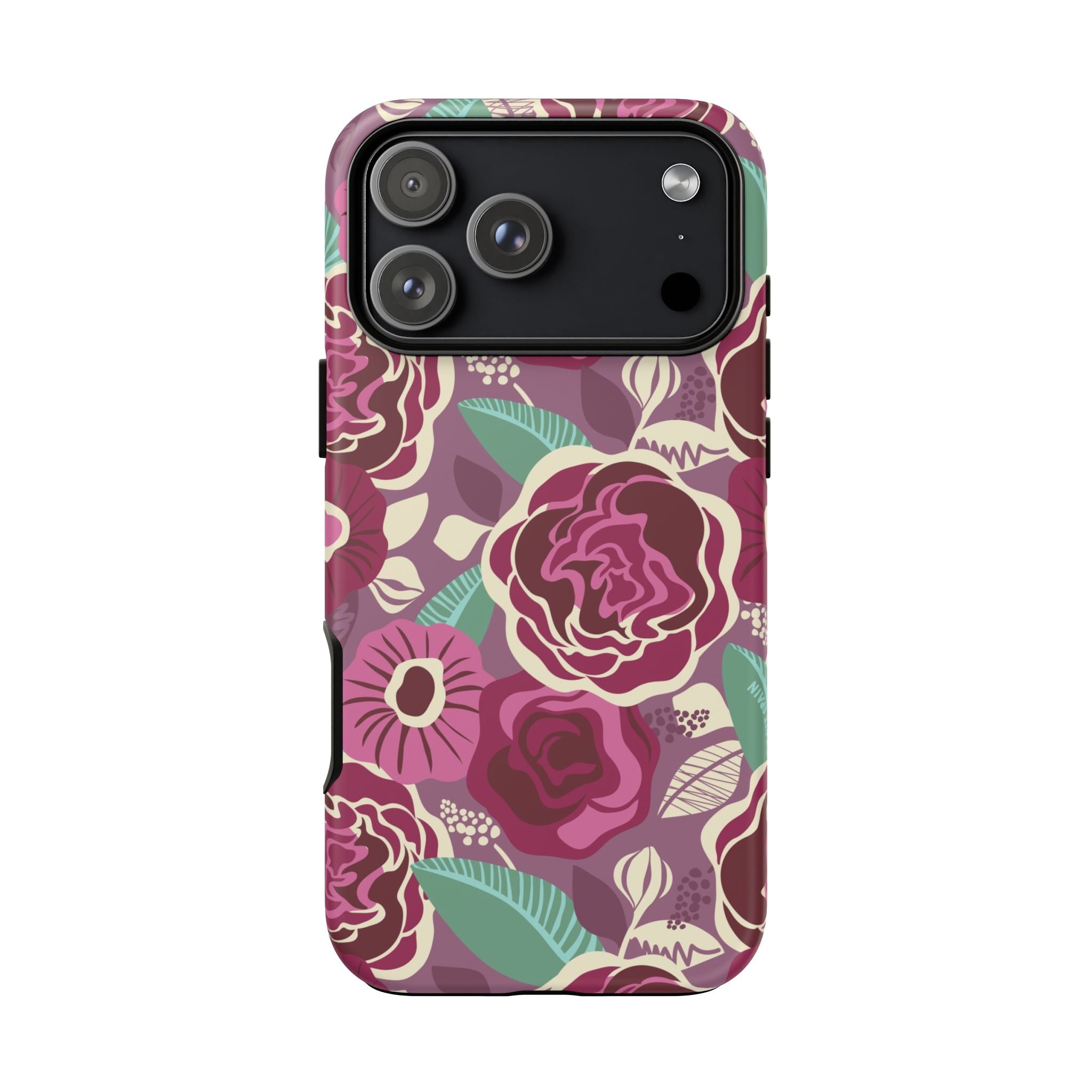 Tea Rose Burgundy Tough iPhone 17 Pro Max Case – Matte | burgundy, magenta, plum botanical rose floral print