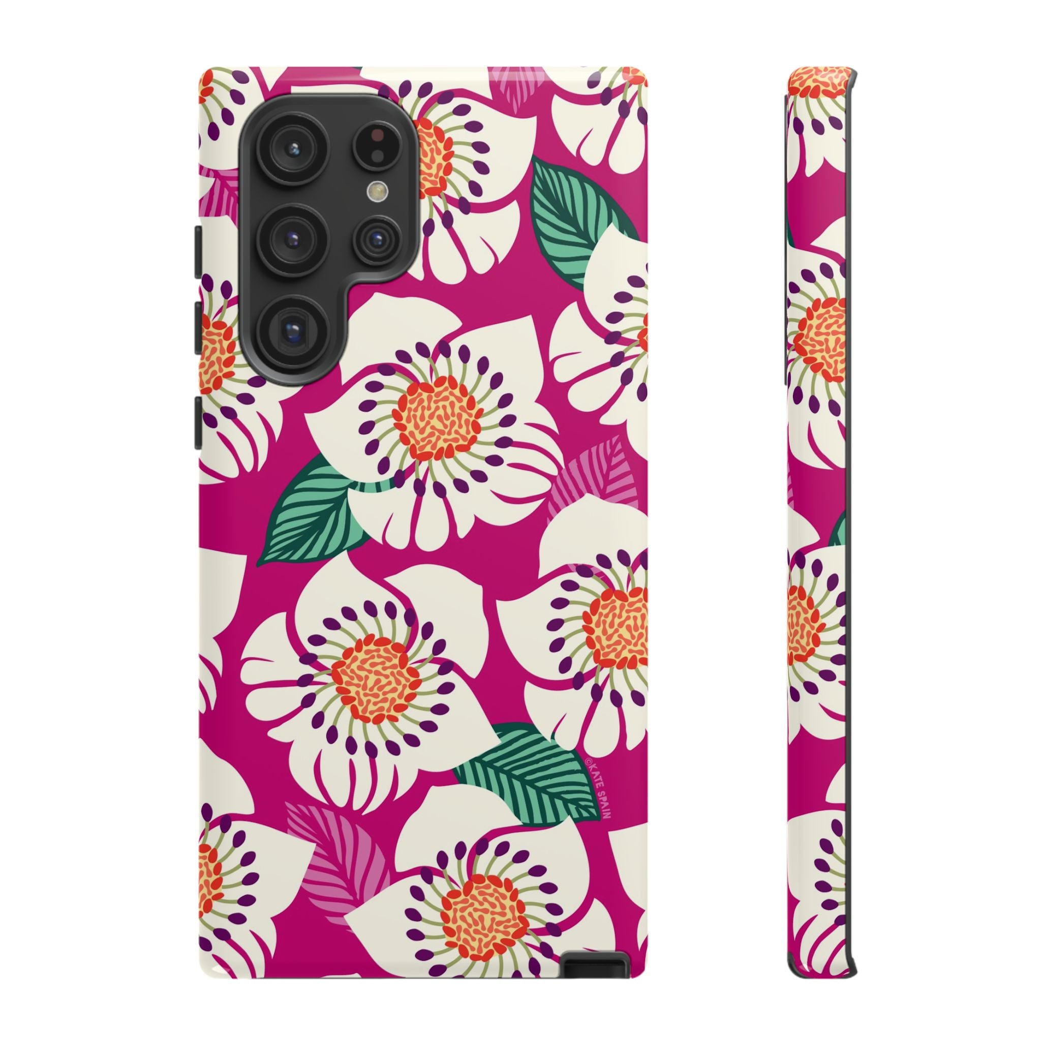 Artistic Panache Samsung Galaxy S22 Ultra Case – Glossy | berry, cream white, peach anemone floral print