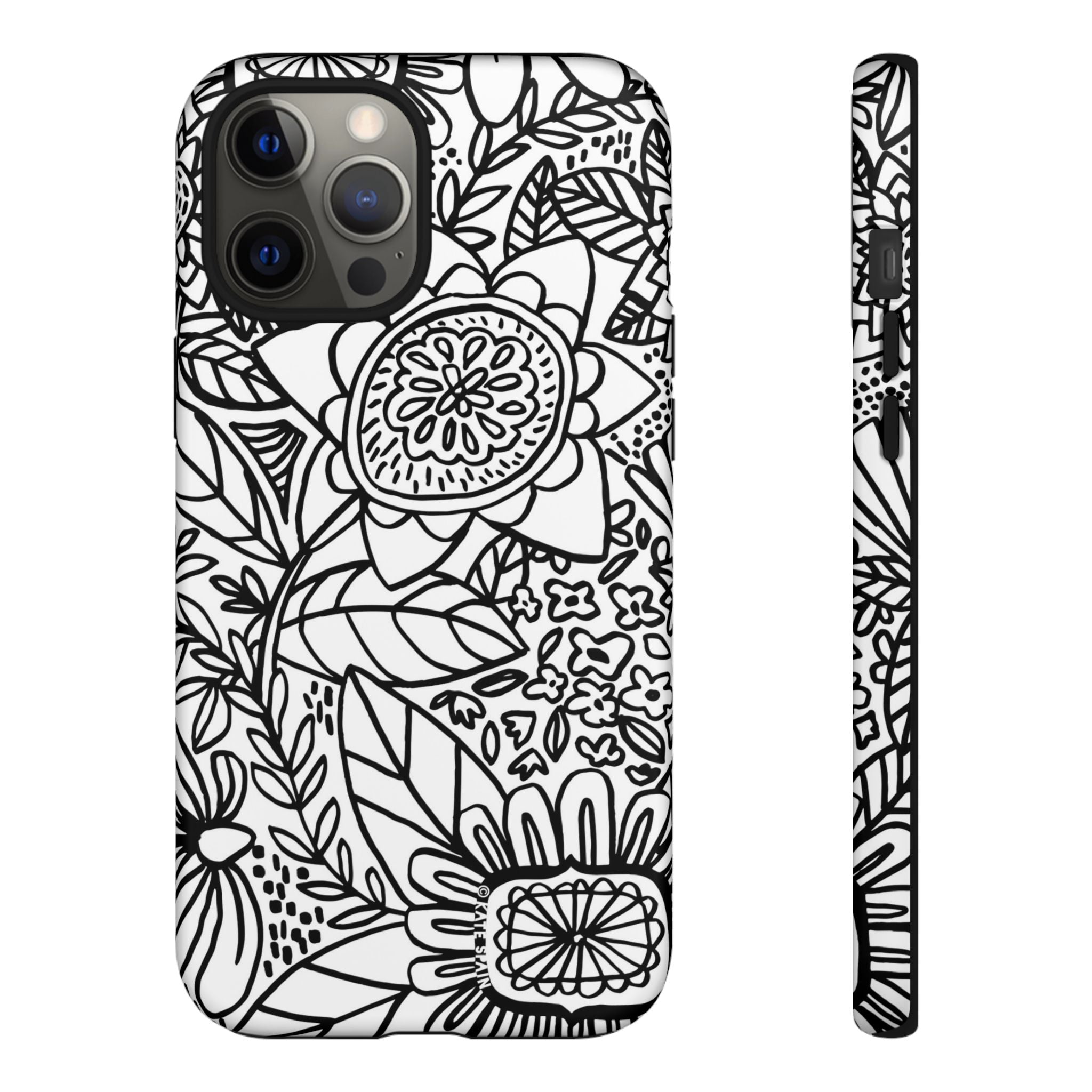 Esprit Tough iPhone 12 Pro Max Case – Matte | white, black botanical line art floral print