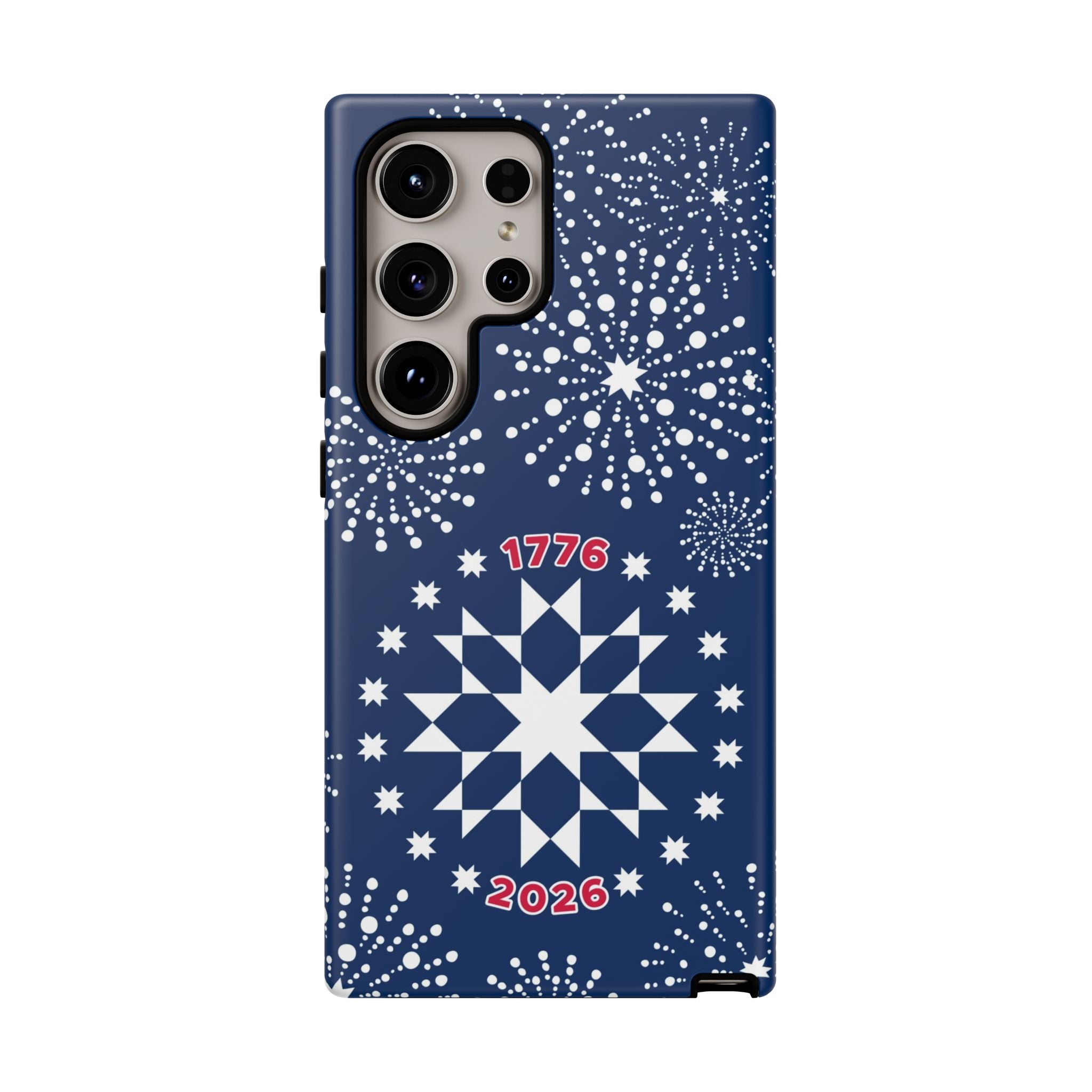 250th Fireworks Samsung Galaxy S24 Ultra Case – Matte | navy, white patriotic star quilt fireworks print