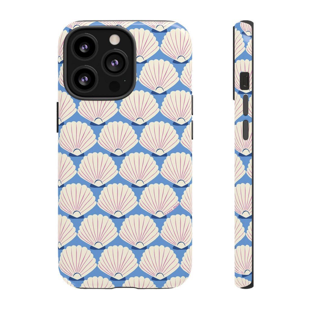 Seashells Tough iPhone 13 Pro Case – Glossy | periwinkle, cream, blush scallop shell print