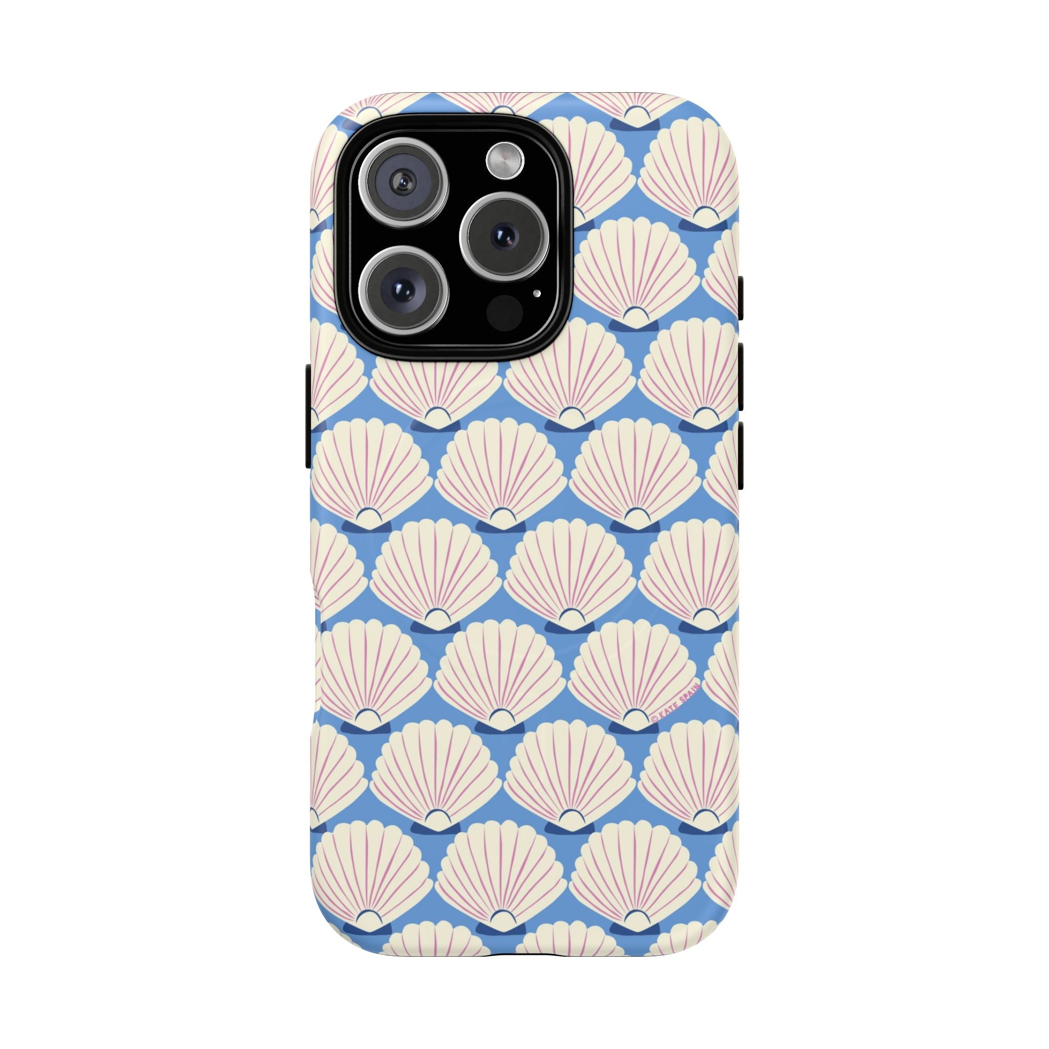 Seashells MagSafe iPhone 16 Pro Case – Matte | periwinkle, cream, blush scallop shell print