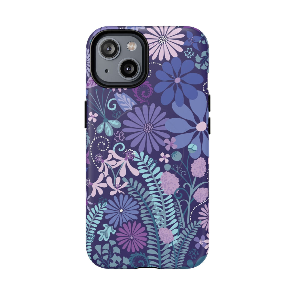 Terrain Night MagSafe iPhone 14 Case – Matte | navy, purple, aqua botanical woodland floral print
