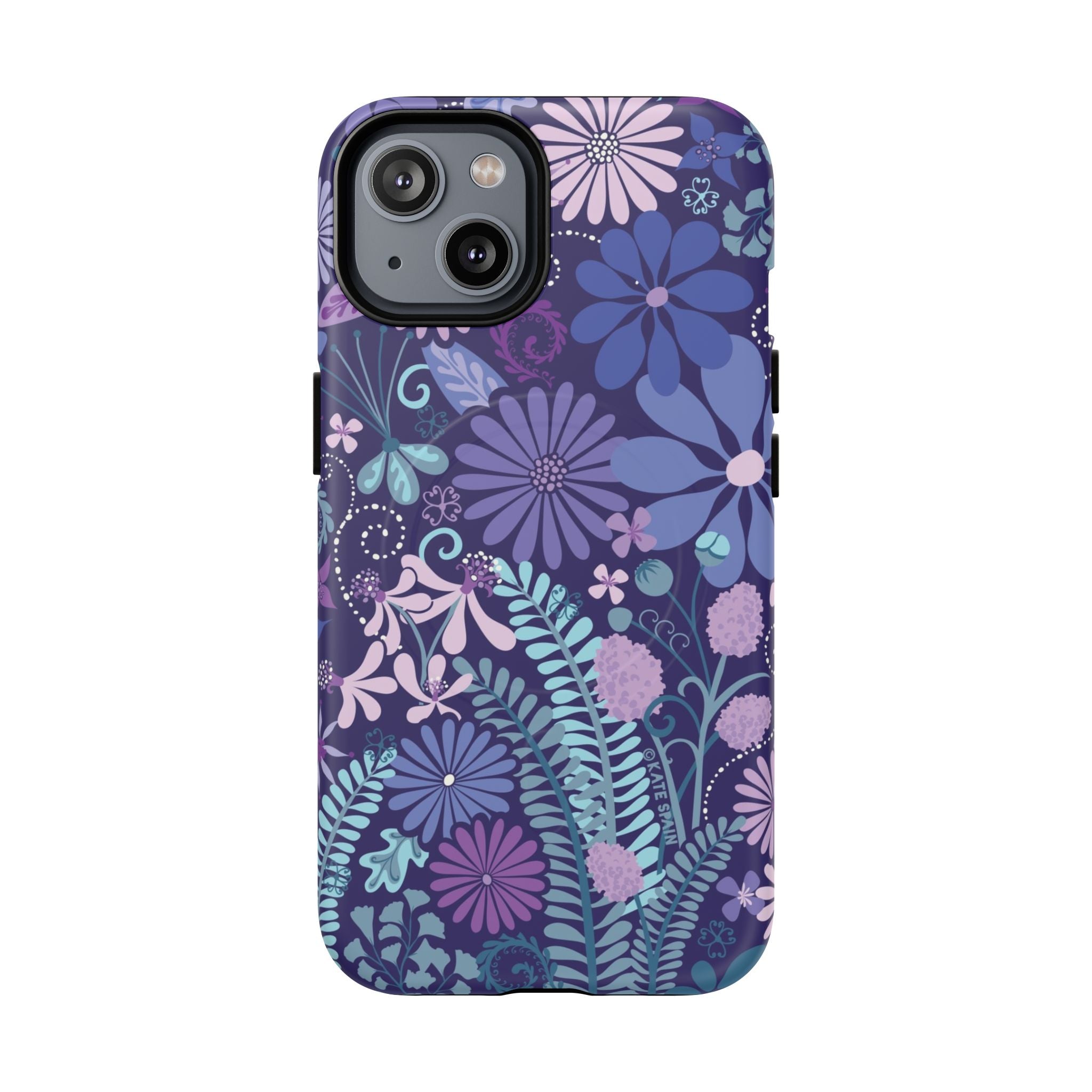 Terrain Night MagSafe iPhone 14 Case – Matte | navy, purple, aqua botanical woodland floral print