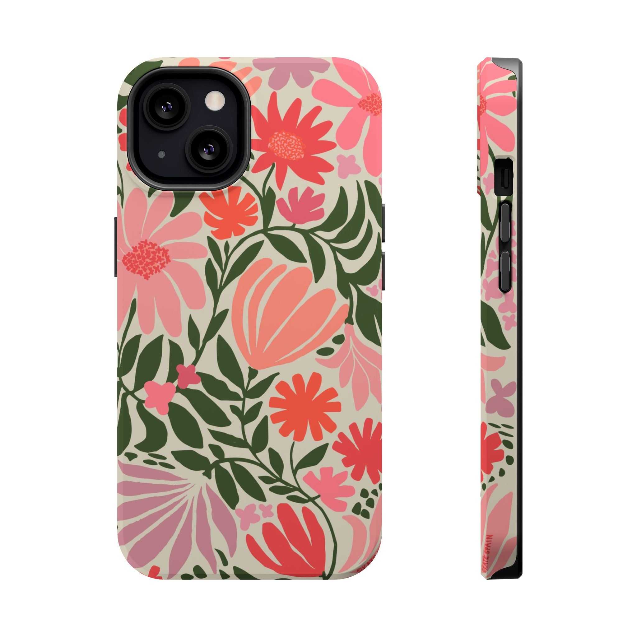 Botanica MagSafe iPhone 13 Case – Matte | coral, pink, sage green botanical wildflower print