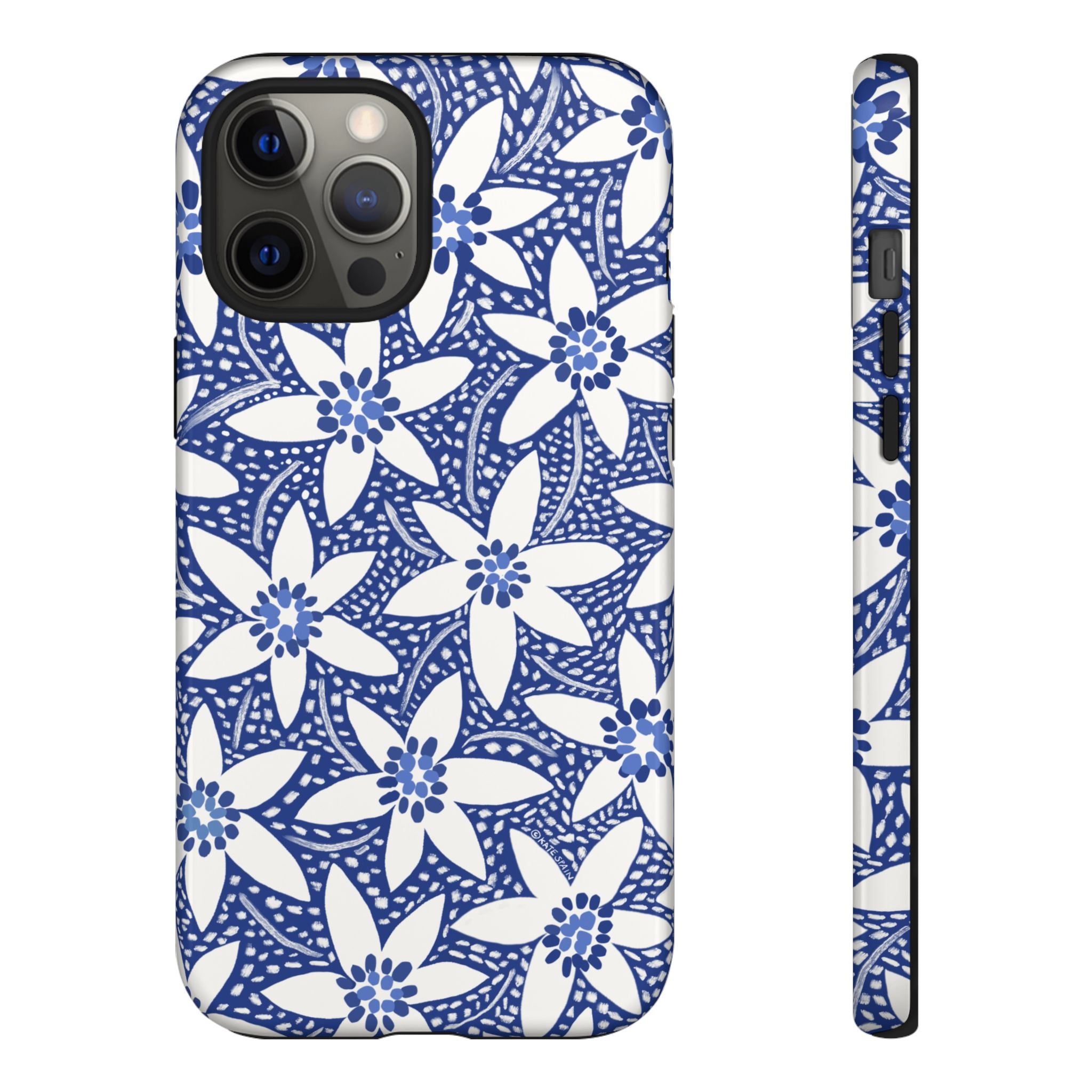 Starflower iPhone 12 Pro Max Case – Glossy | navy, white geometric starflower print