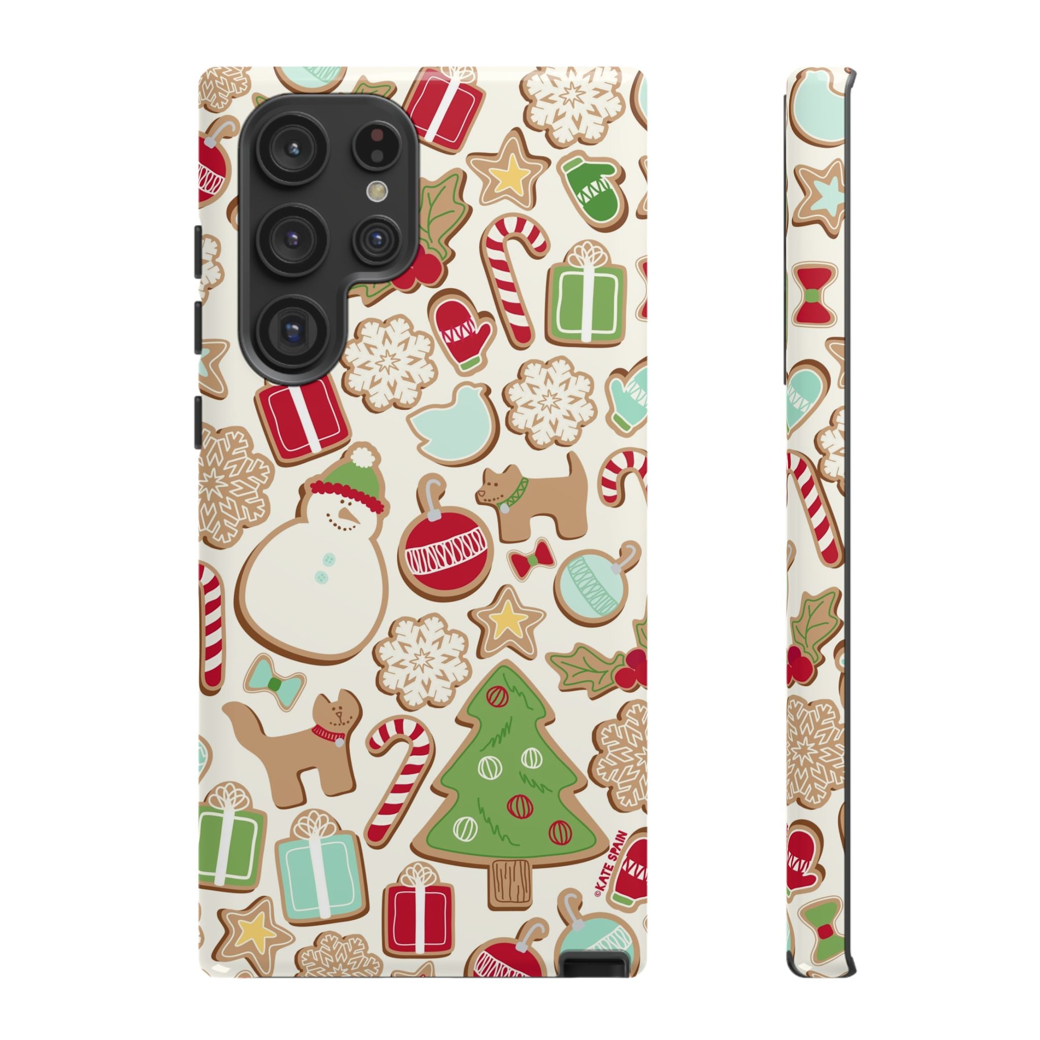 Gingerbread Cookies Samsung Galaxy S22 Ultra Case – Glossy | cream, red, green gingerbread holiday cookie print
