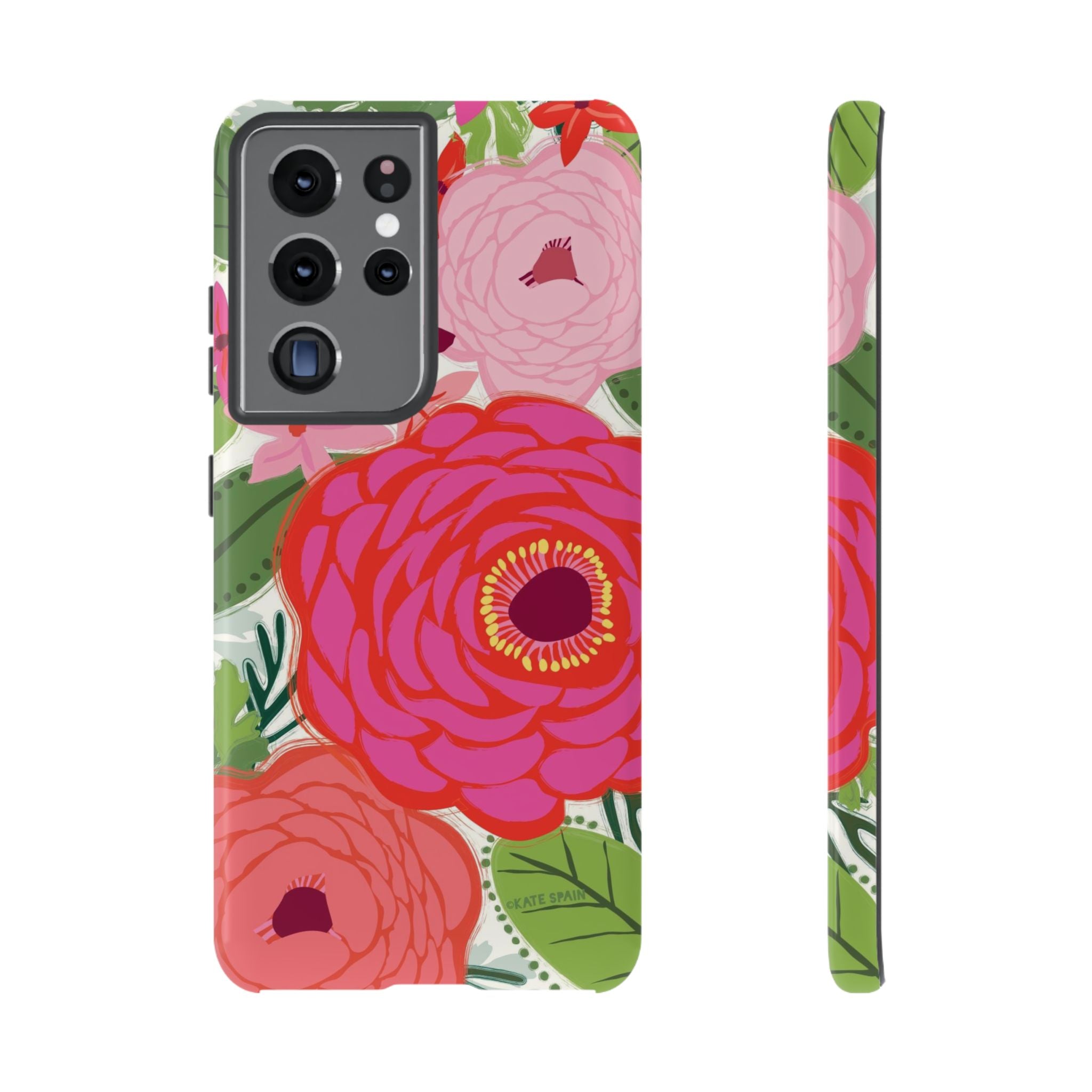 Bloomerie Samsung Tough Phone Case Samsung Galaxy S21 Ultra Case – Glossy | cream, magenta, coral botanical peony floral print