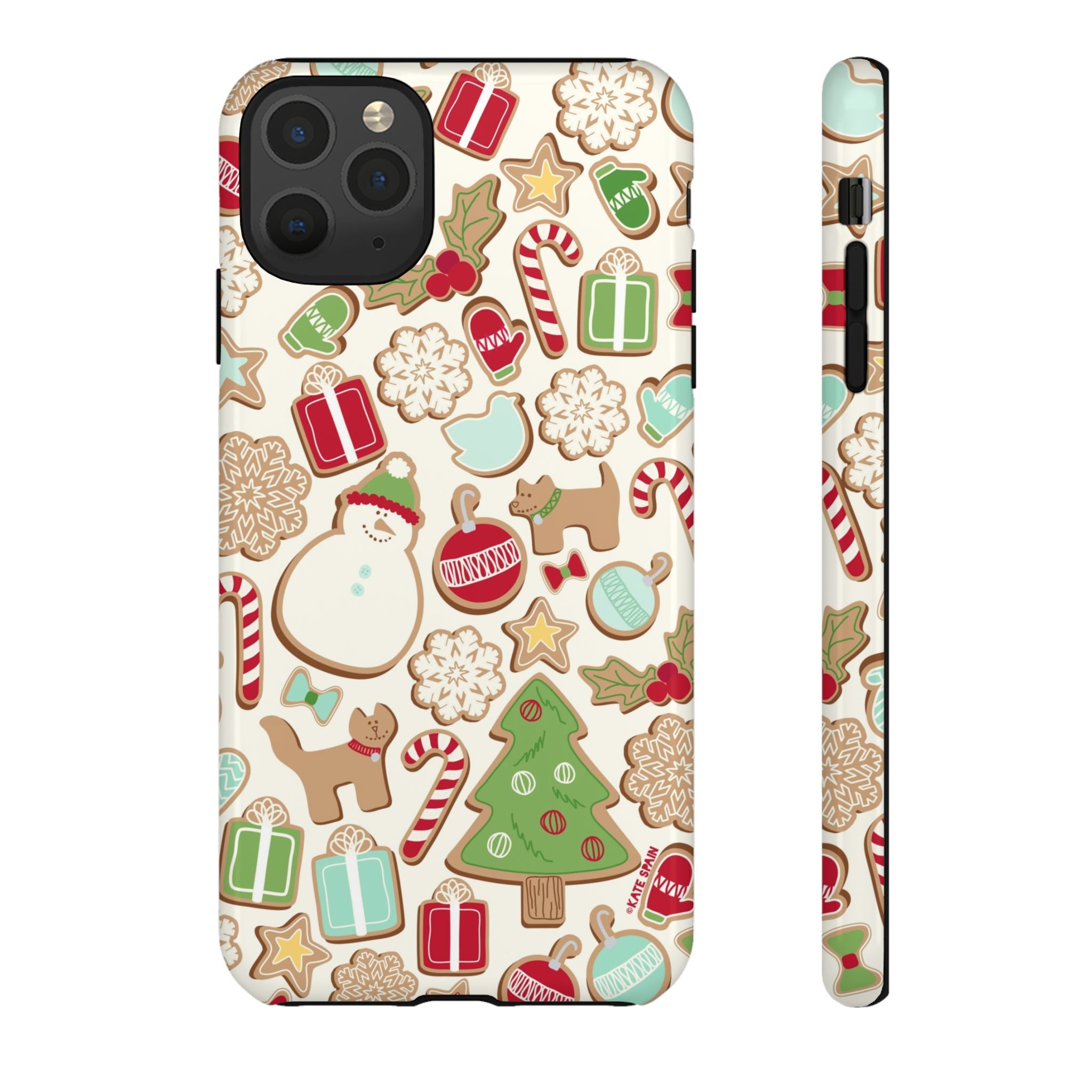 Gingerbread Cookies Tough iPhone 11 Pro Max Case – Glossy | cream, red, green gingerbread holiday cookie print