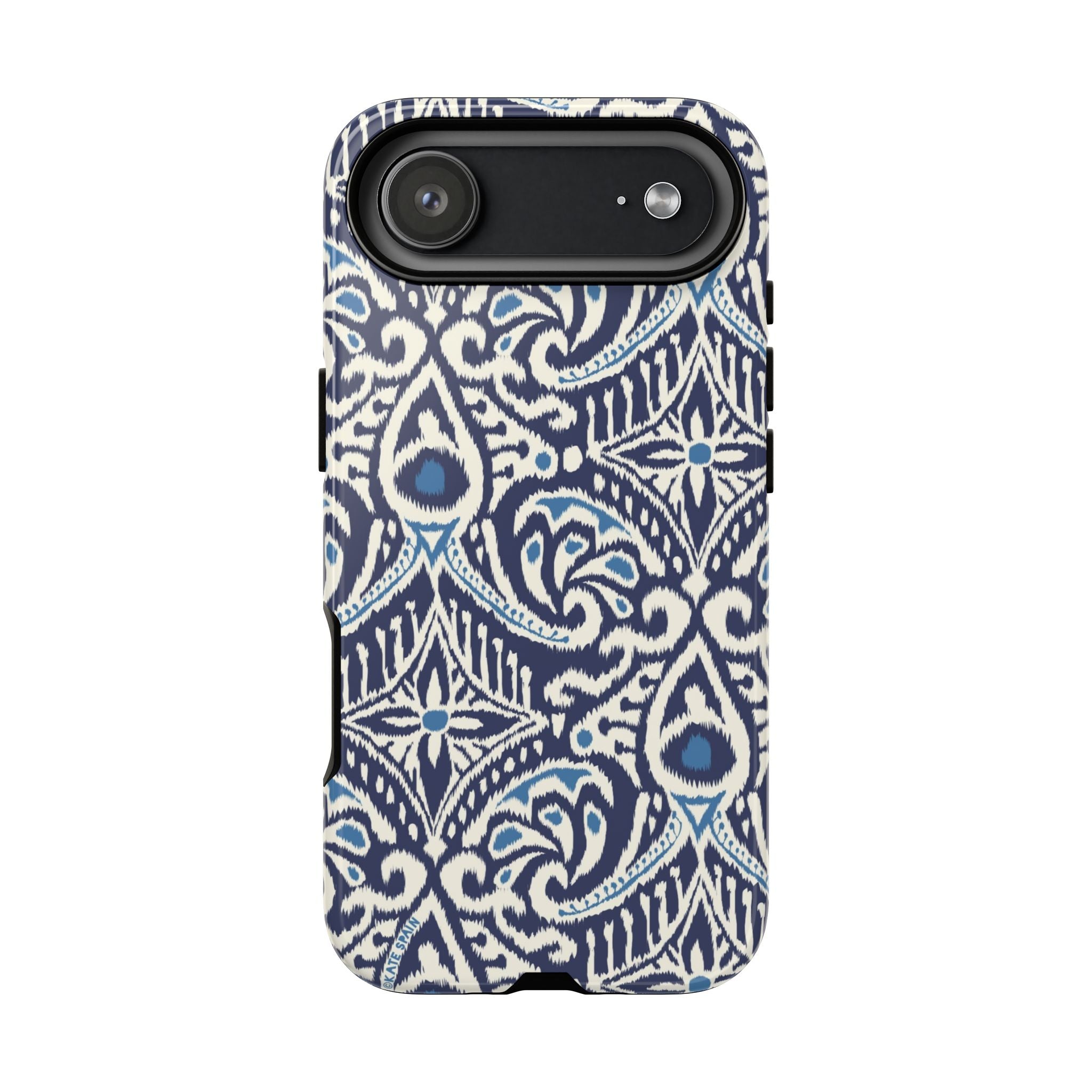 Ikat Tough iPhone 17 Air Case – Glossy | navy, cream, blue ikat medallion print