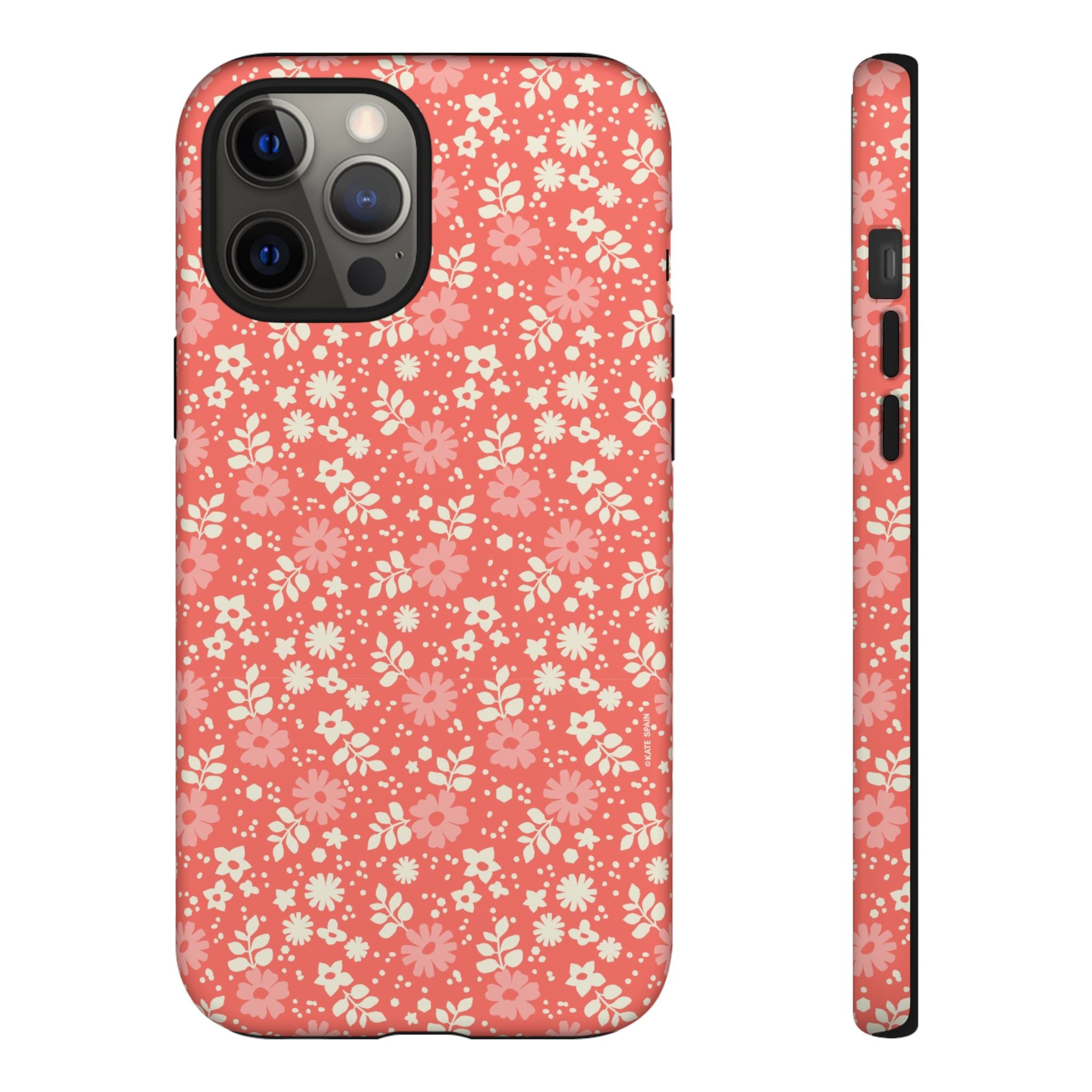 Petaline Tough iPhone 12 Pro Max Case – Matte | coral, pink, cream ditsy floral print
