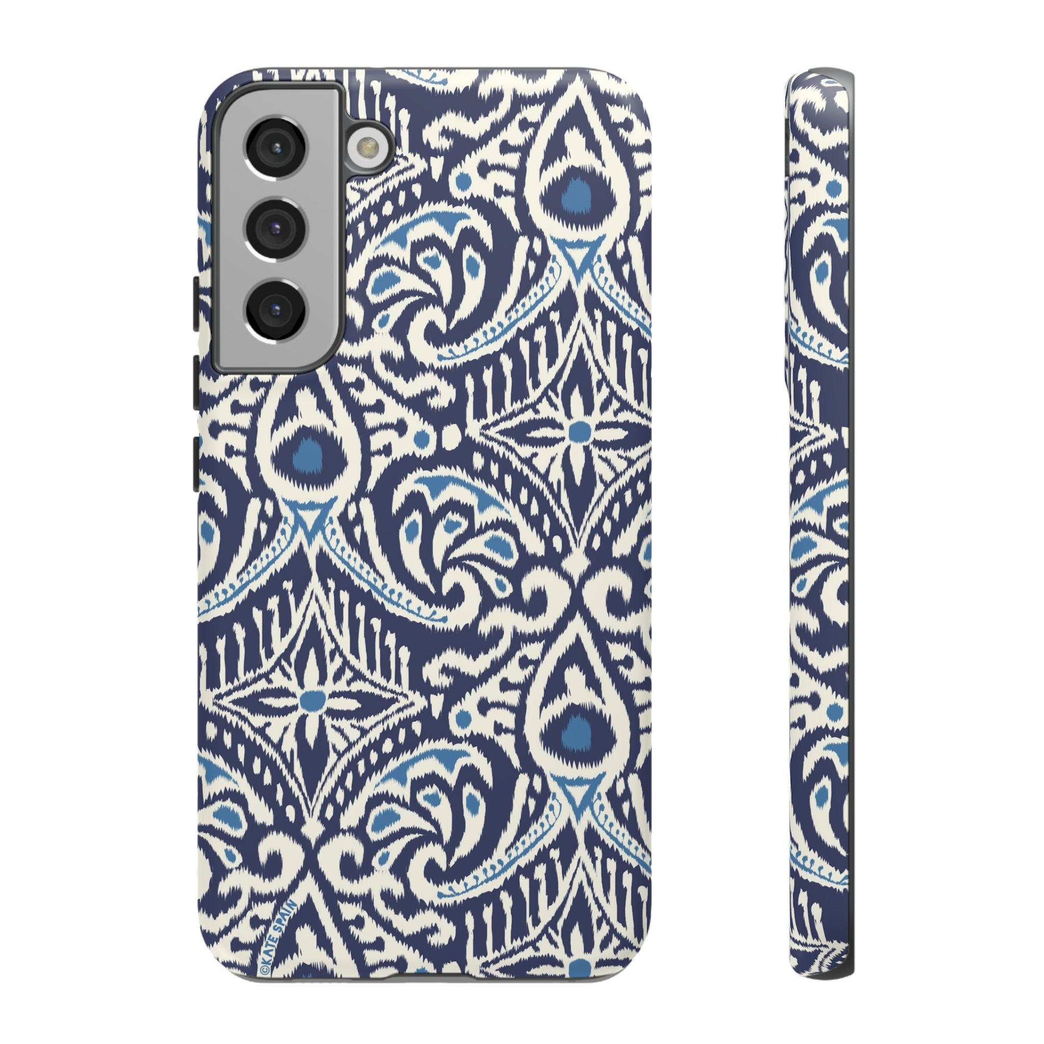 Luxury Ikat Samsung Galaxy S22 Plus Case – Matte | navy, white, aqua ikat geometric medallion print