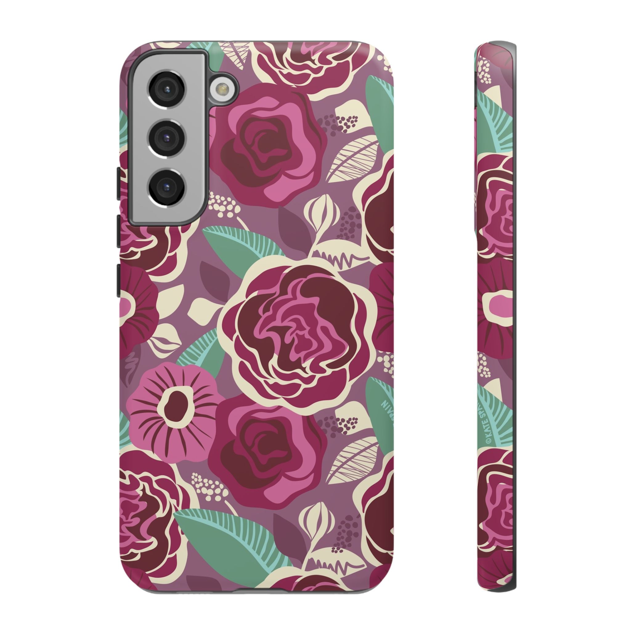 Luxury Tea Rose Burgundy Samsung Galaxy S22 Plus Case – Matte | burgundy, magenta, plum botanical rose floral print