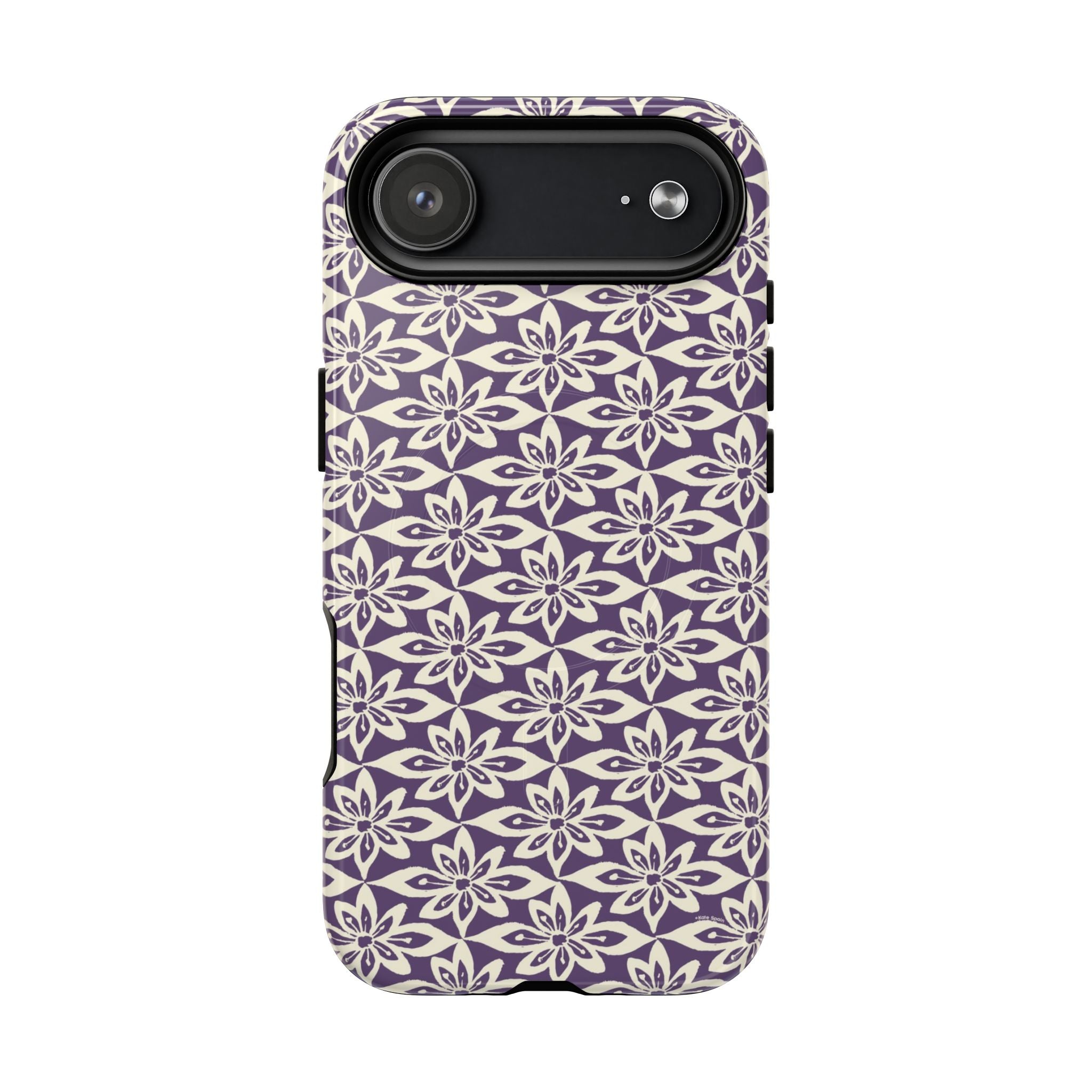 Lily Plum MagSafe iPhone 17 Air Case – Glossy | graphic white lily print on rich violet — botanical MagSafe case by Kate Spain