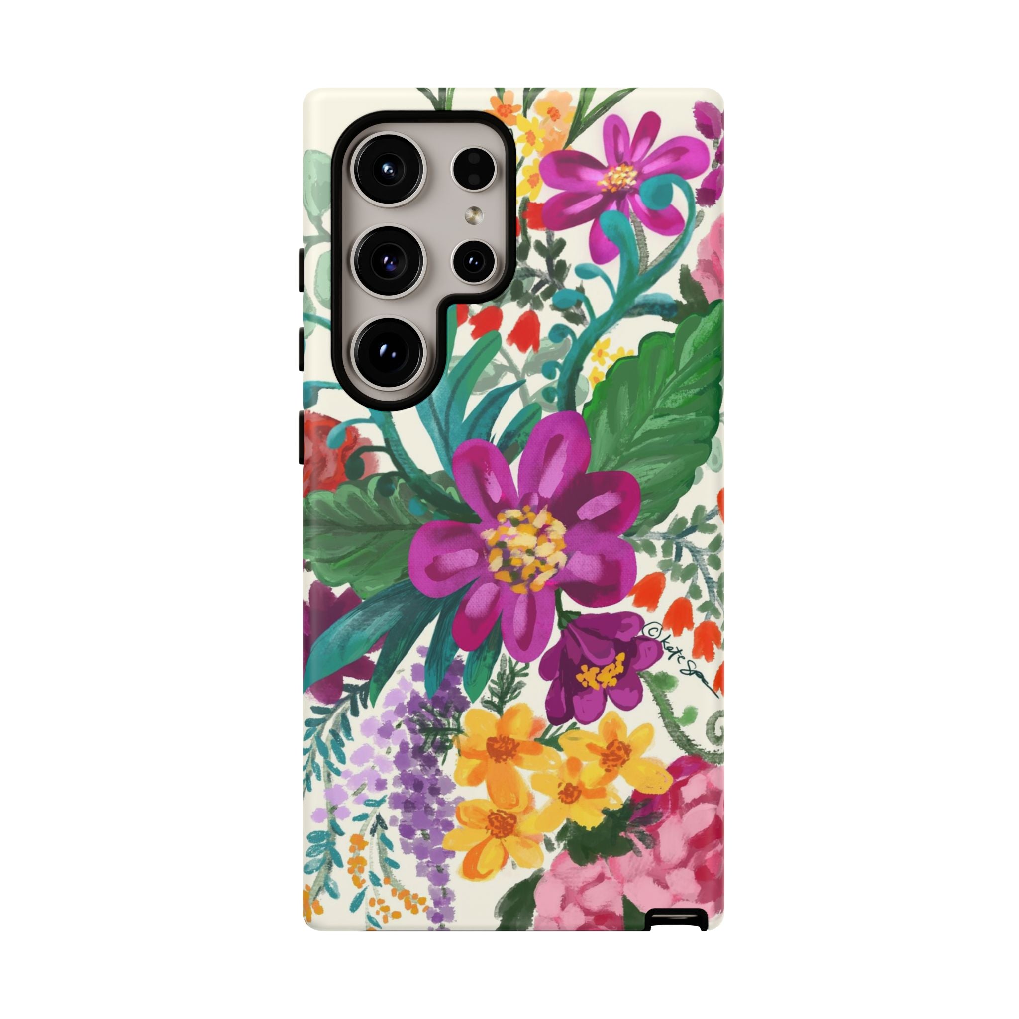 Tropical Posy Samsung Galaxy S24 Ultra Case – Matte | white, magenta, yellow, purple vibrant botanical floral print