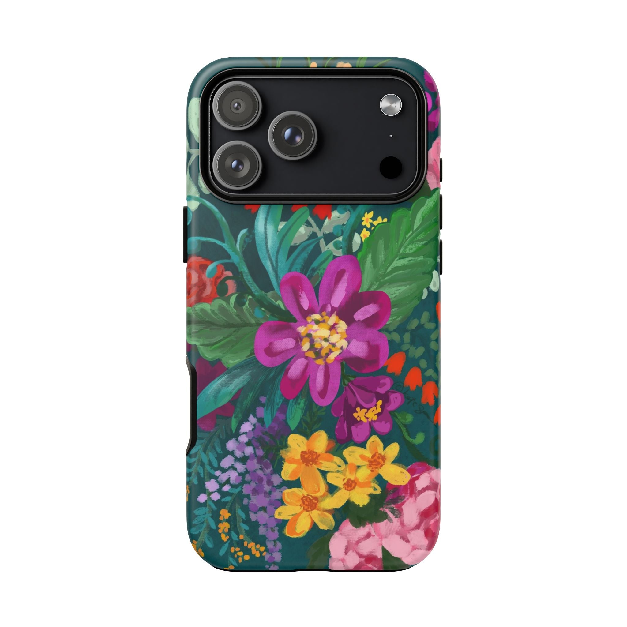Posy Tough iPhone 17 Pro Max Case – Matte | teal, purple, magenta, yellow botanical wildflower print