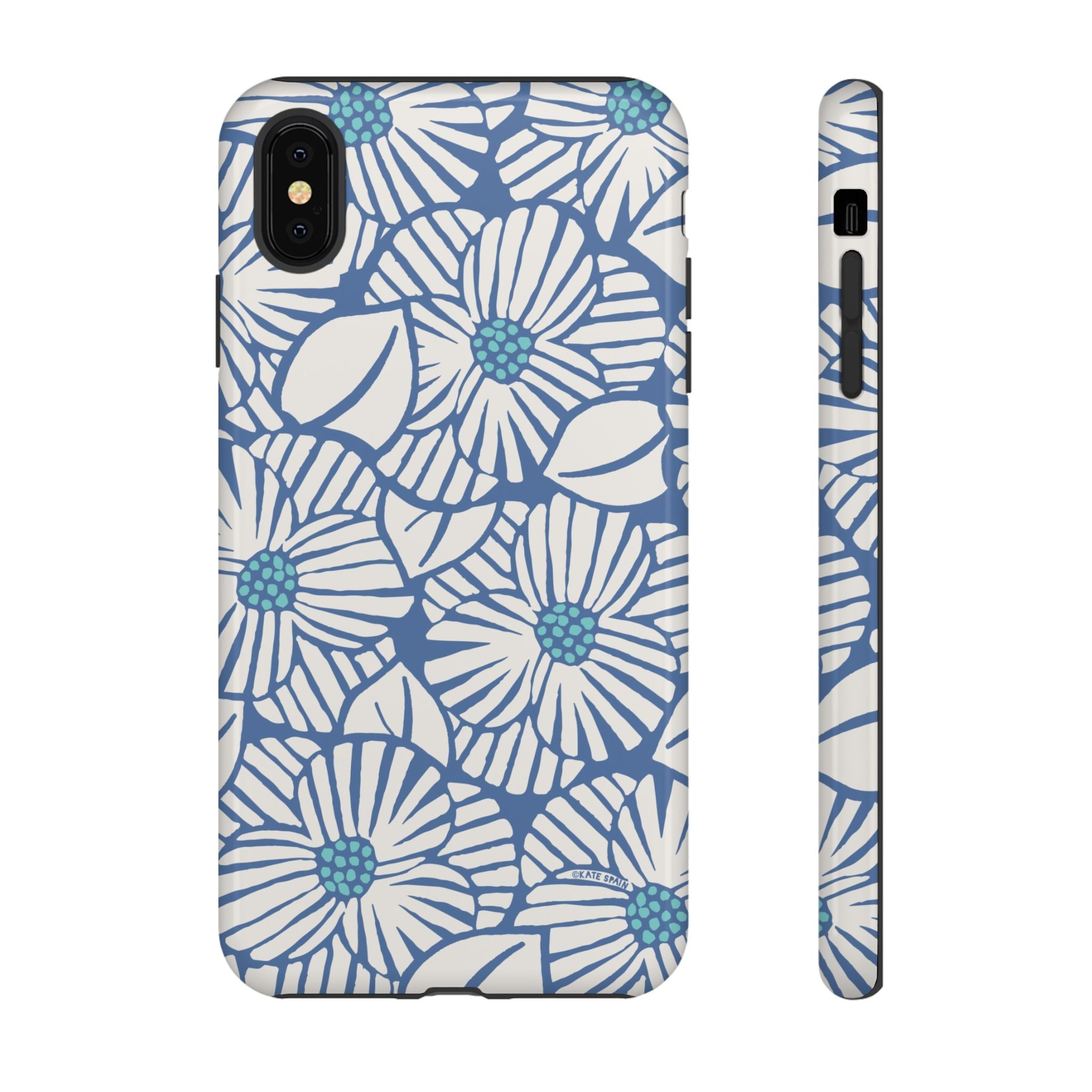 Calendula Tough iPhone XS Max Case – Glossy | periwinkle, cream, teal graphic daisy floral print