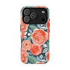Luxury Tea Rose Navy MagSafe iPhone 17 Pro Case – Matte | navy, coral, peach botanical rose floral print